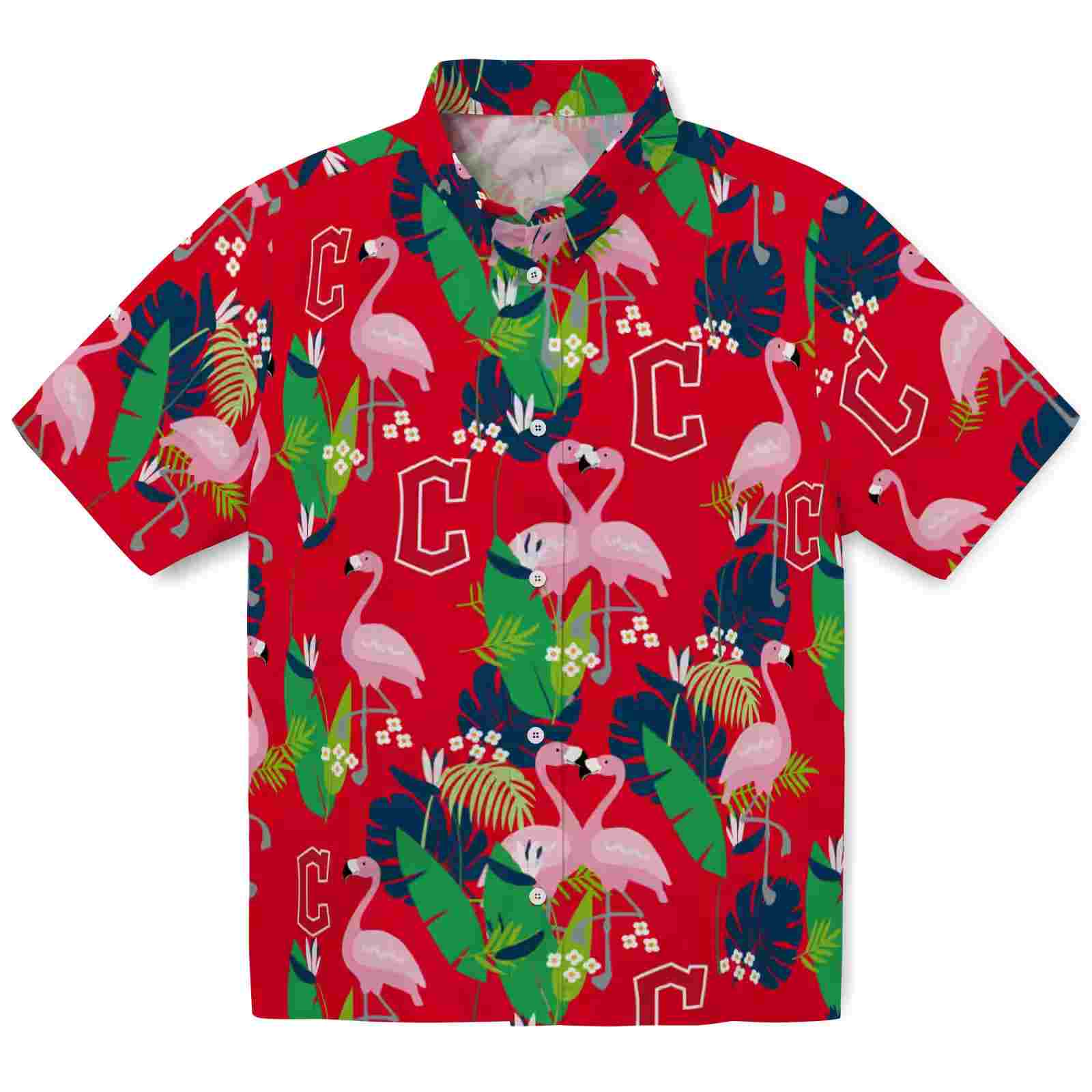 Cleveland Guardians Flamingo Foliage Navy Blue Green Hawaiian Shirt