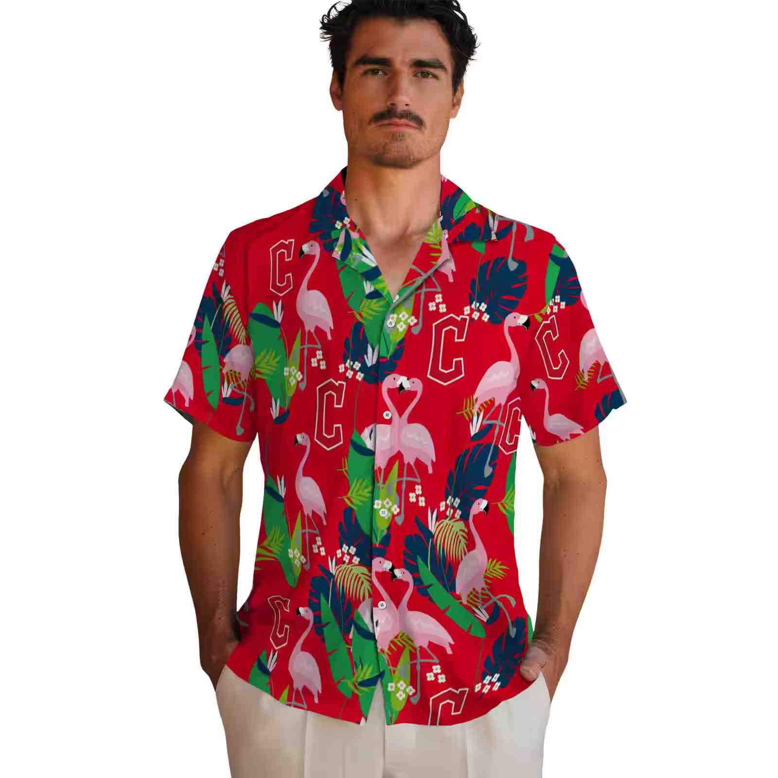 cleveland guardians flamingo foliage navy blue green hawaiian shirt fashion forward