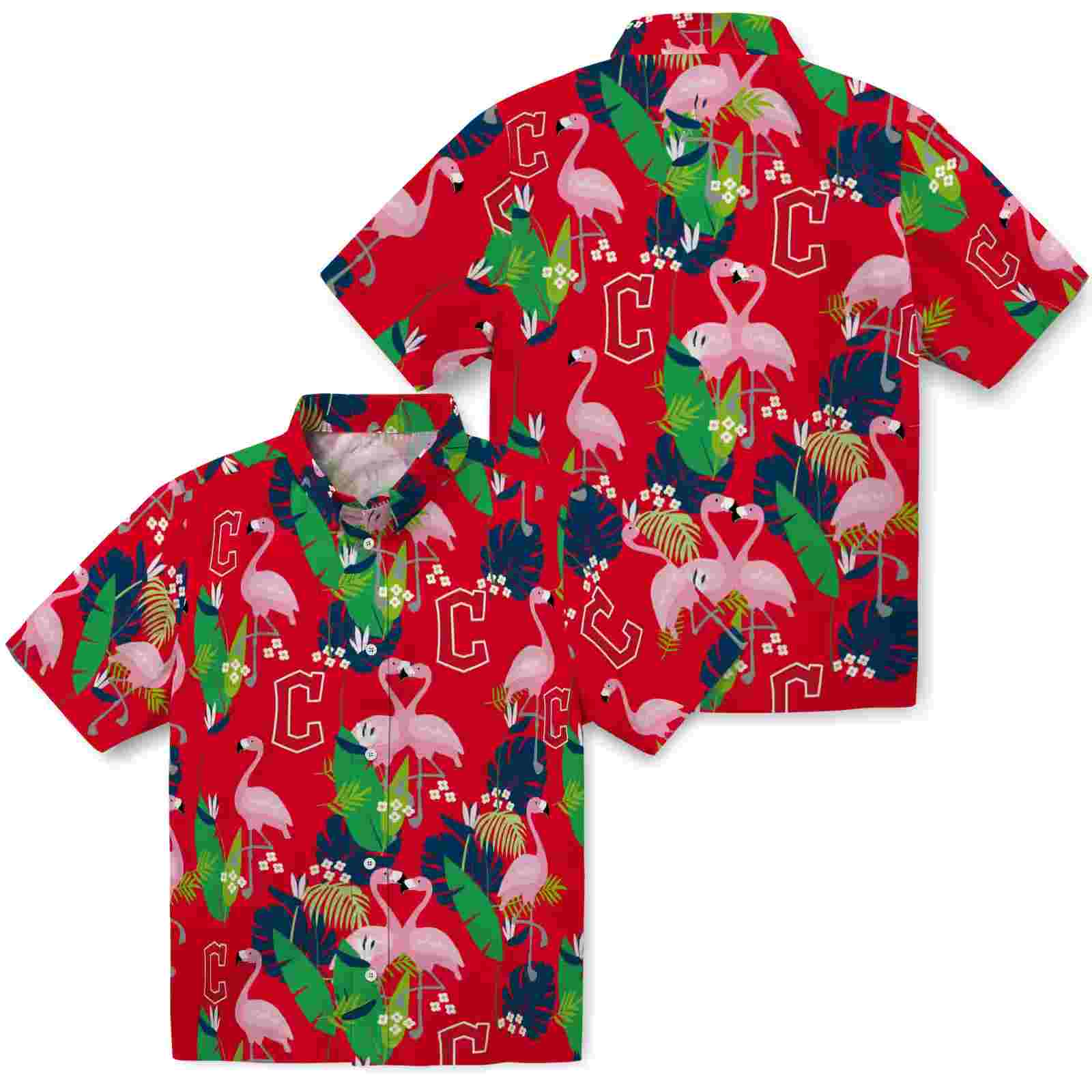 cleveland guardians flamingo foliage navy blue green hawaiian shirt high quality