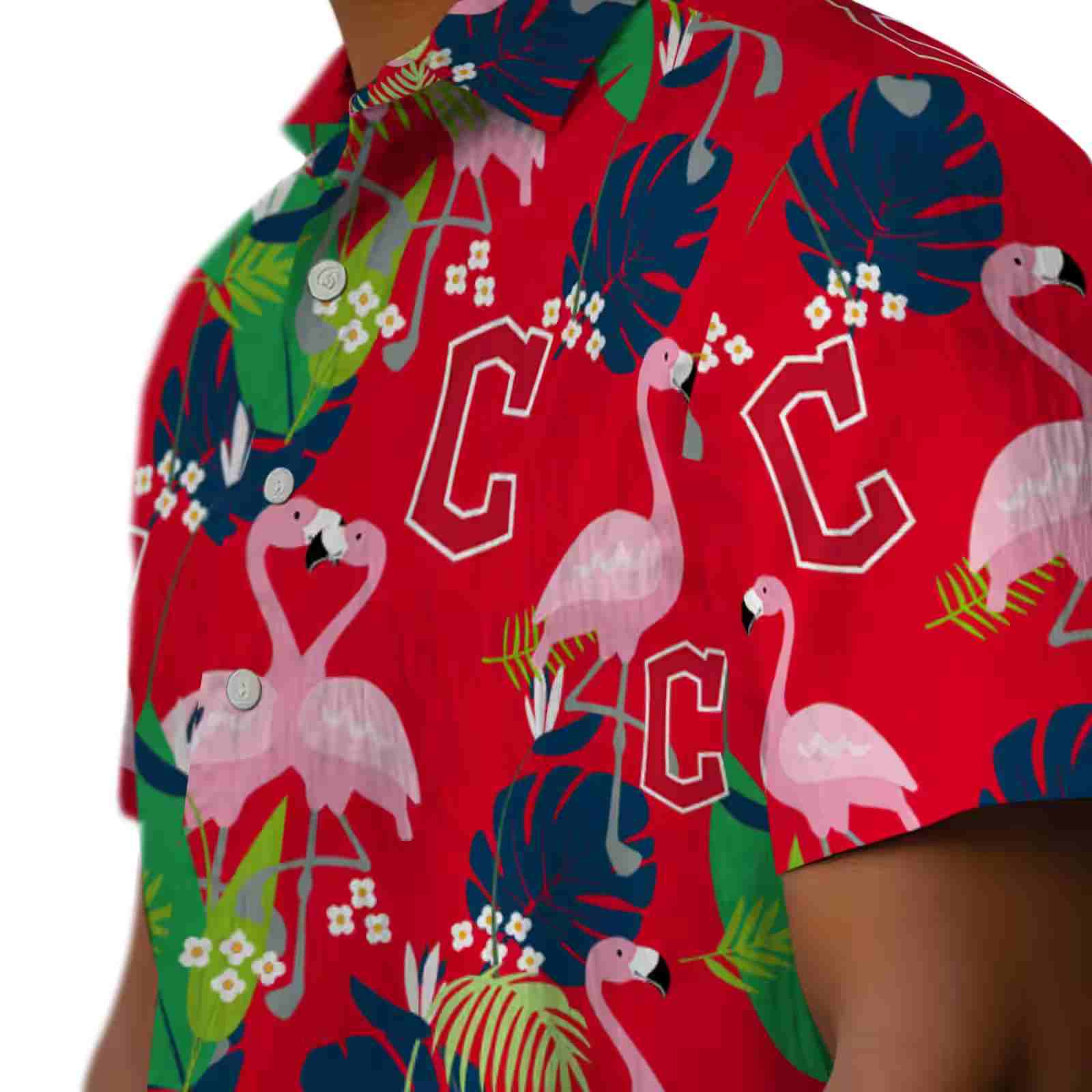 cleveland guardians flamingo foliage navy blue green hawaiian shirt trendy