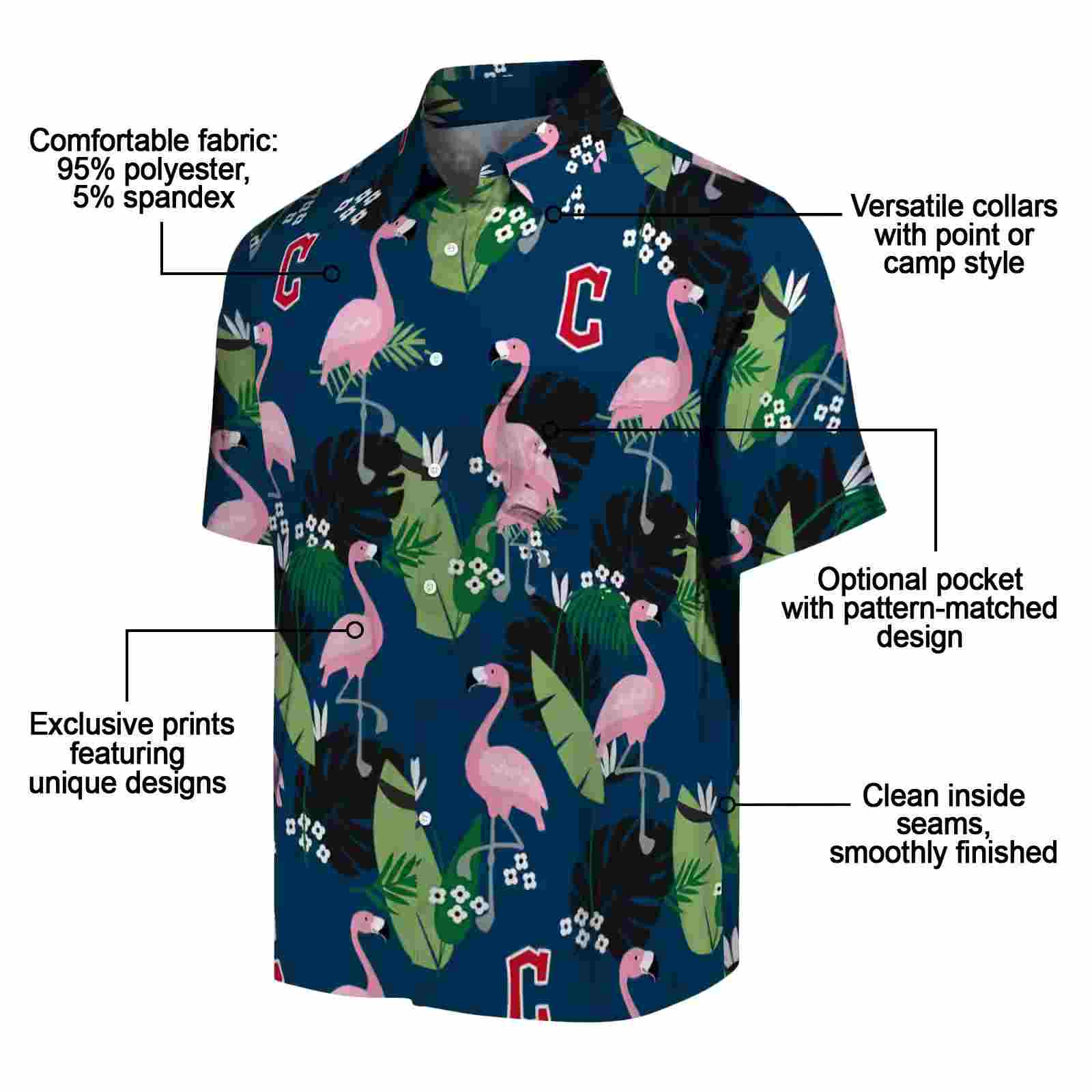 cleveland guardians flamingo leaf motif navy blue hawaiian shirt new arrival