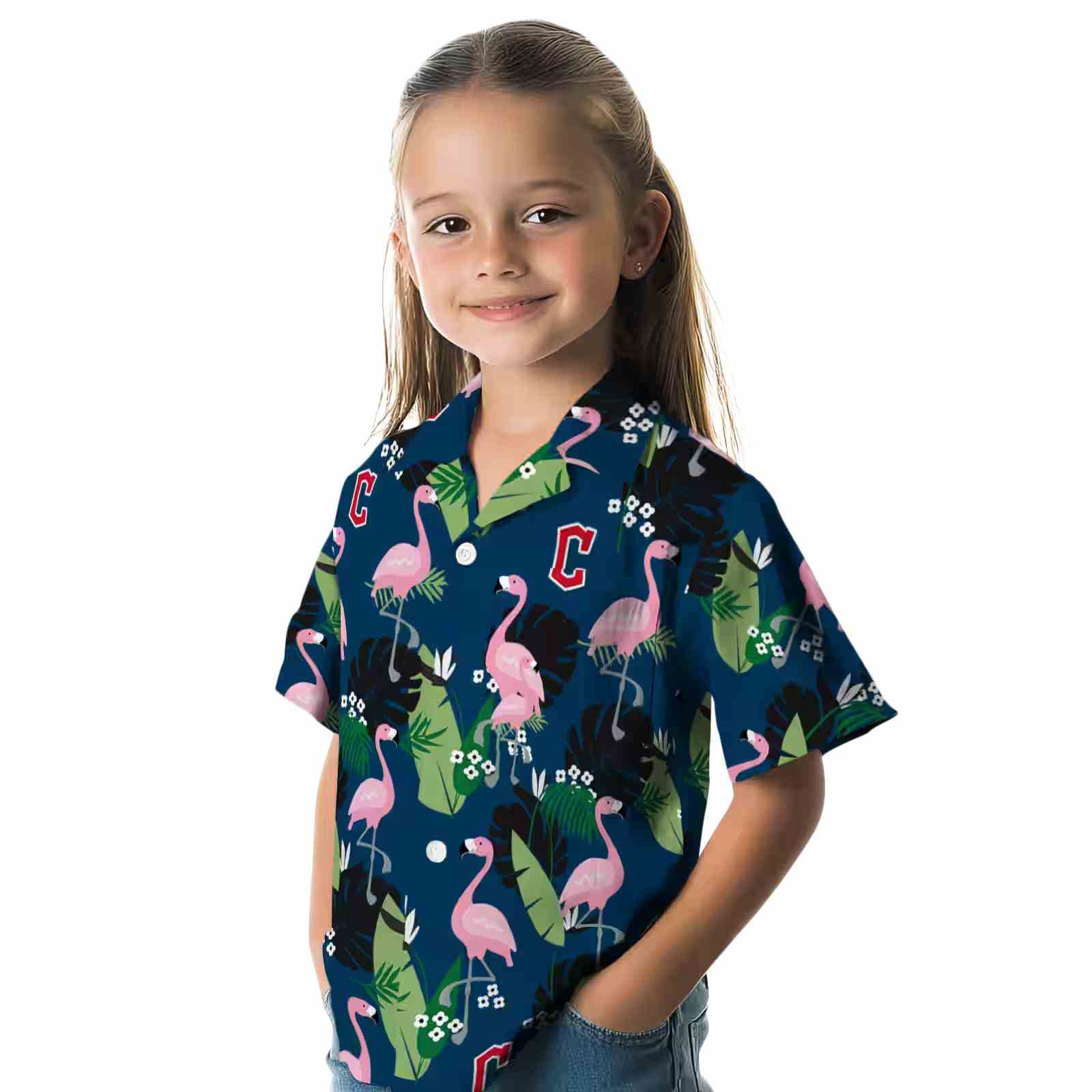 cleveland guardians flamingo leaf motif navy blue hawaiian shirt premium grade