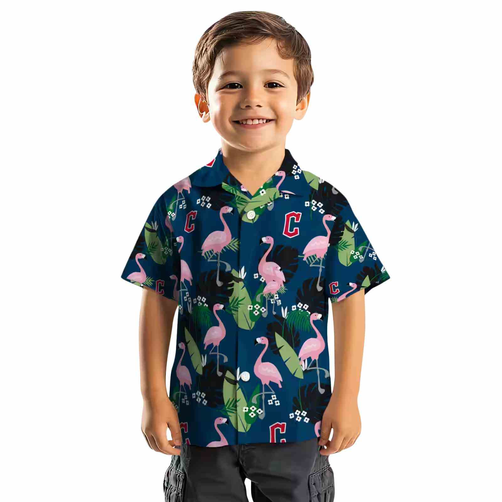 cleveland guardians flamingo leaf motif navy blue hawaiian shirt top rated