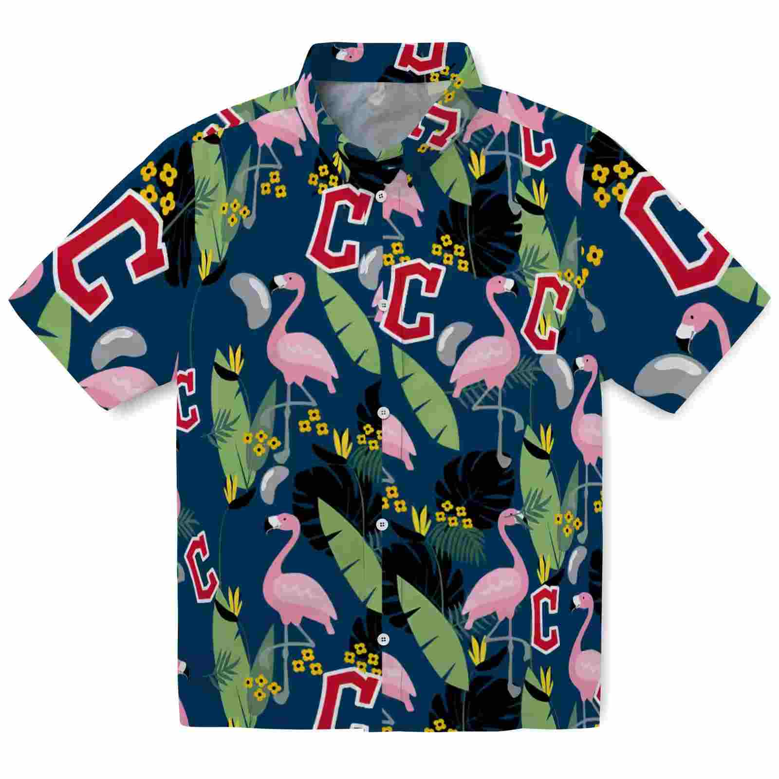 Cleveland Guardians Flamingo Leaves Navy Blue Hawaiian Shirt