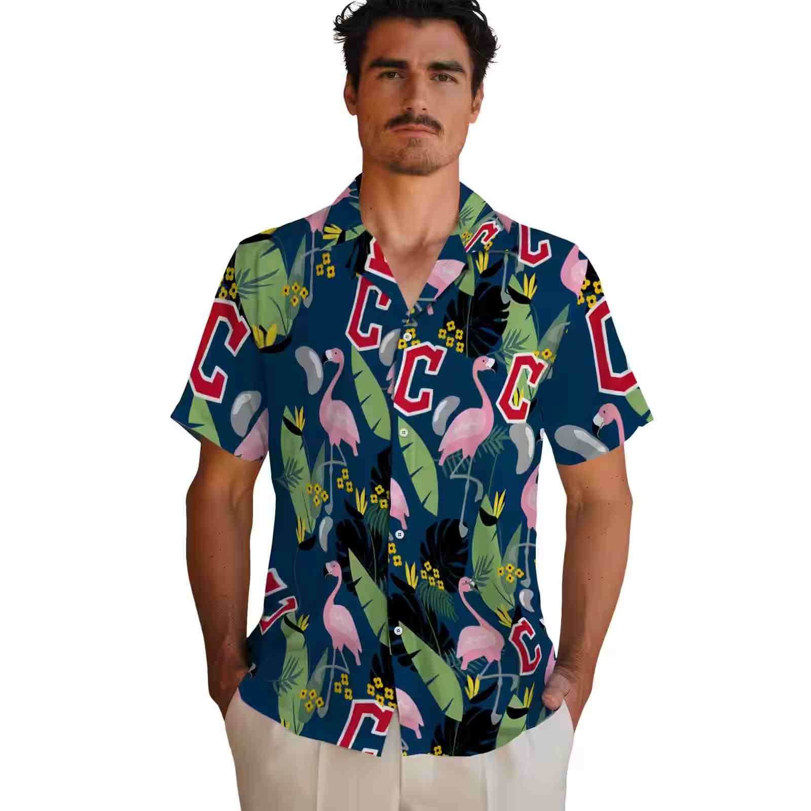 cleveland guardians flamingo leaves navy blue hawaiian shirt fashion forward