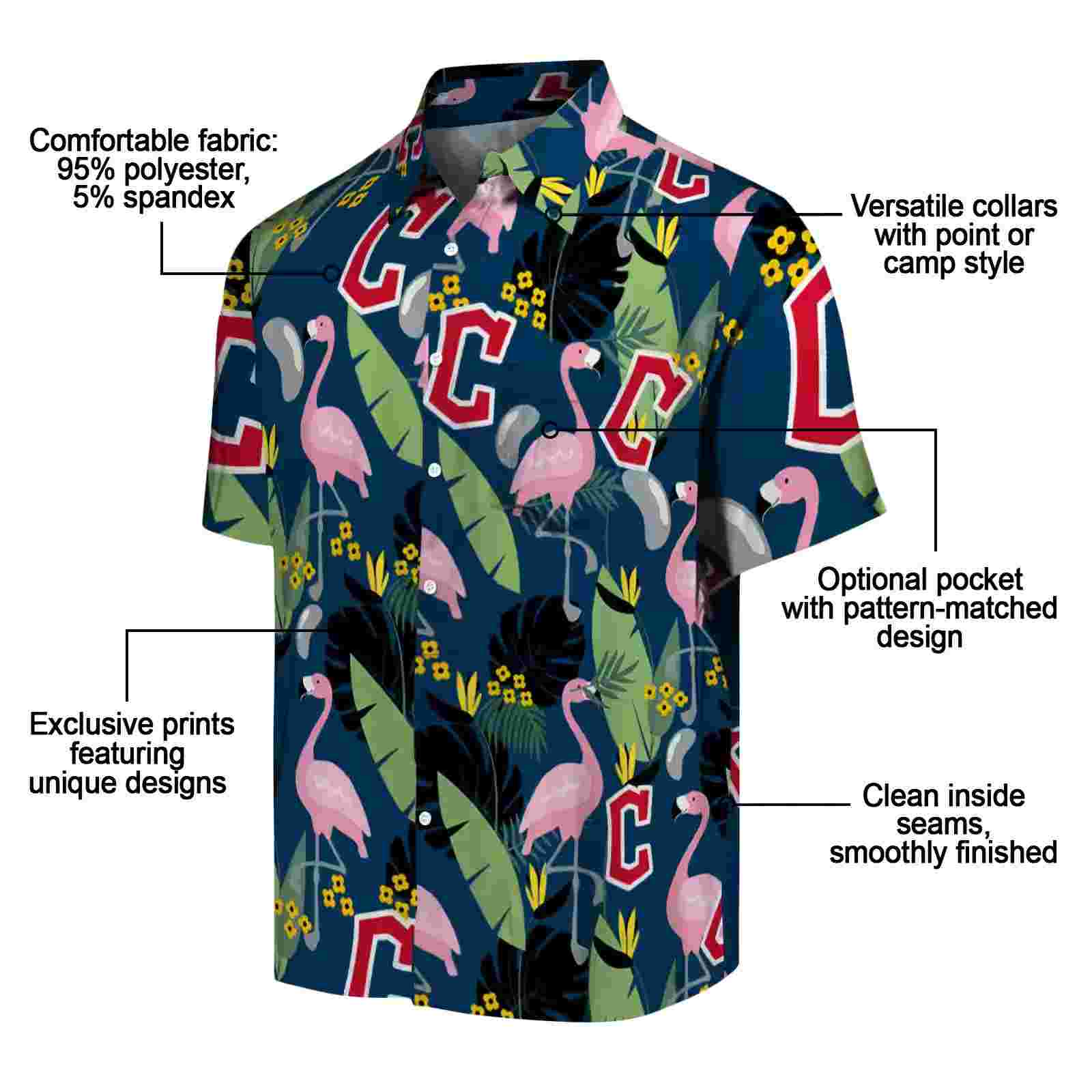 cleveland guardians flamingo leaves navy blue hawaiian shirt new arrival