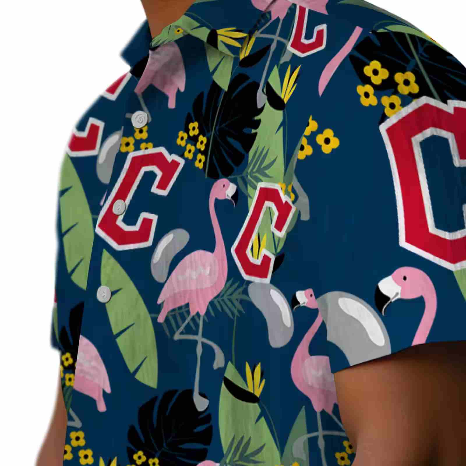 cleveland guardians flamingo leaves navy blue hawaiian shirt trendy