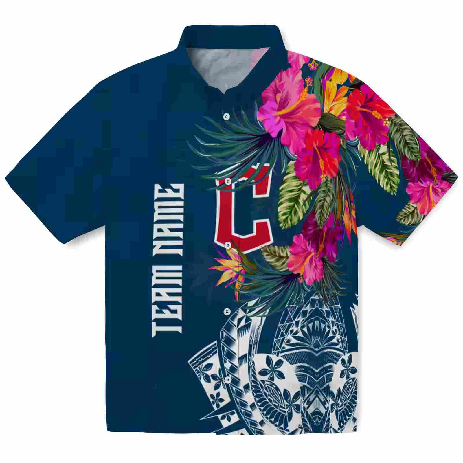 Cleveland Guardians Floral Polynesian Navy Blue Hawaiian Shirt