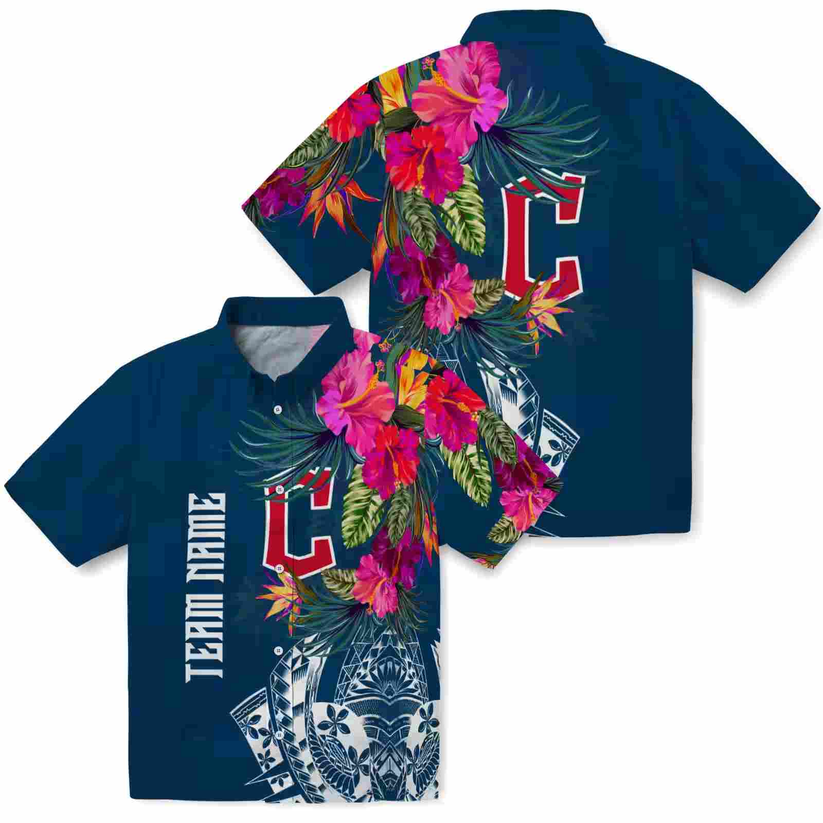 cleveland guardians floral polynesian navy blue hawaiian shirt high quality