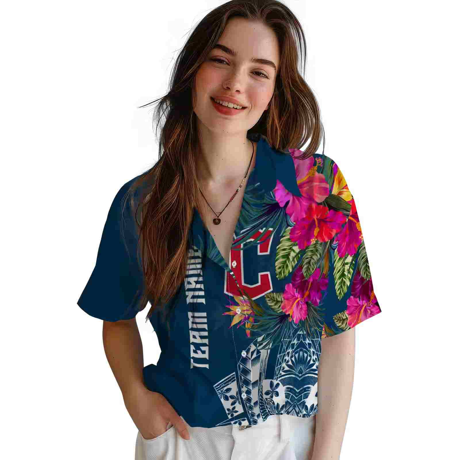 cleveland guardians floral polynesian navy blue hawaiian shirt latest model