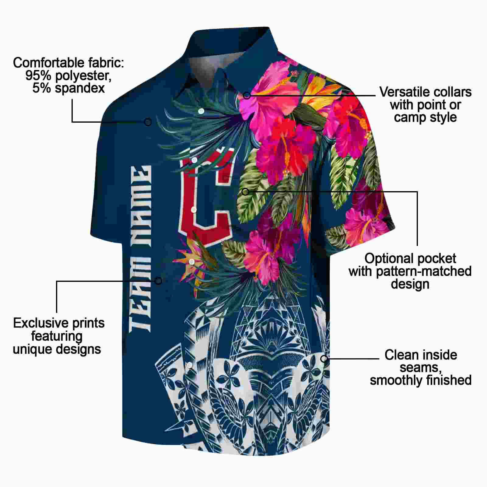 cleveland guardians floral polynesian navy blue hawaiian shirt new arrival