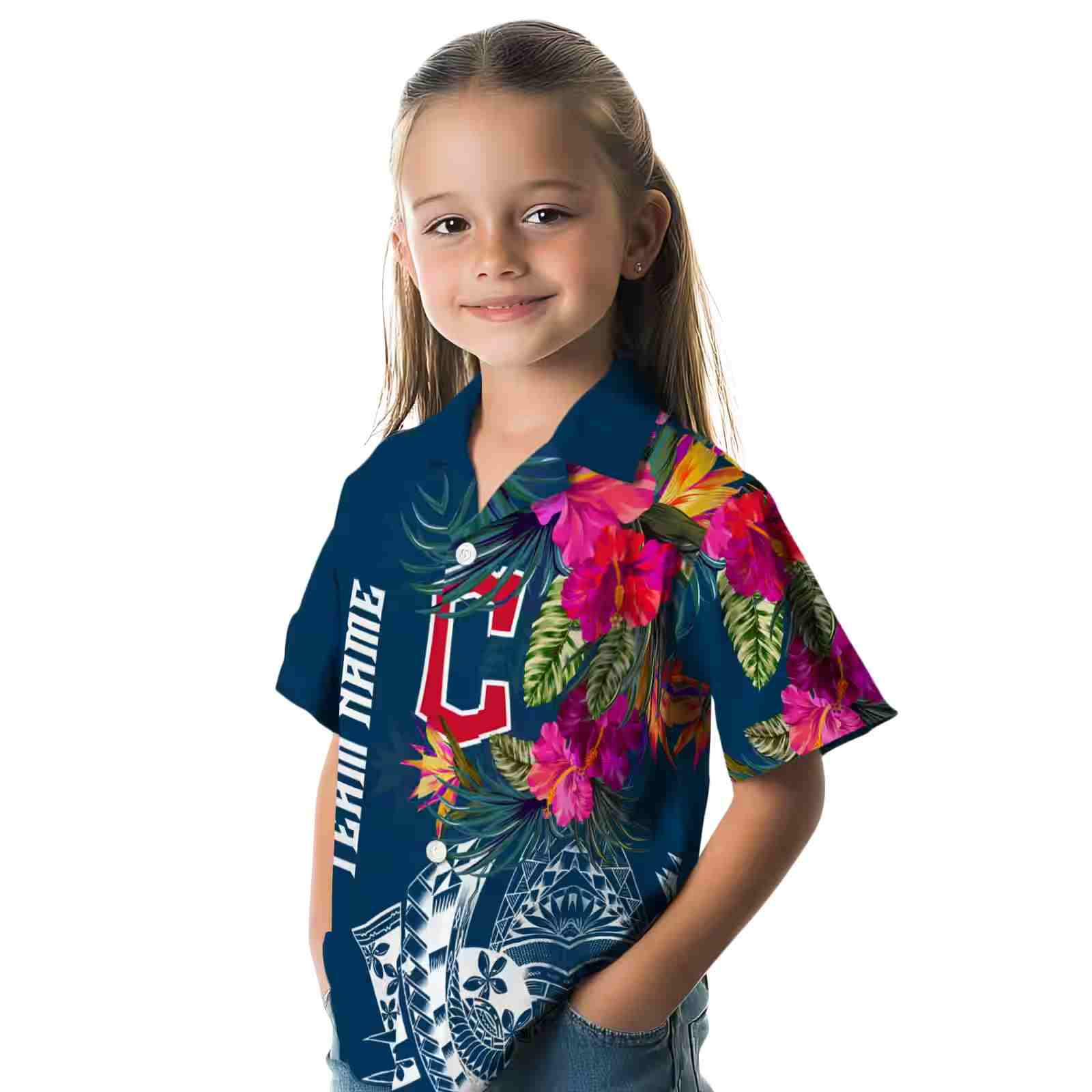 cleveland guardians floral polynesian navy blue hawaiian shirt premium grade