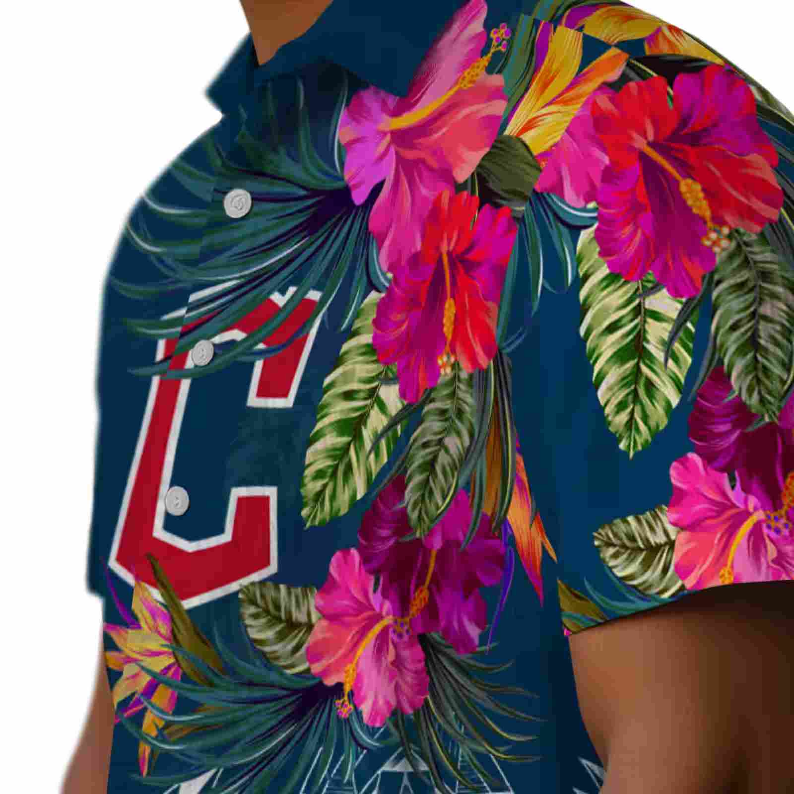 cleveland guardians floral polynesian navy blue hawaiian shirt trendy