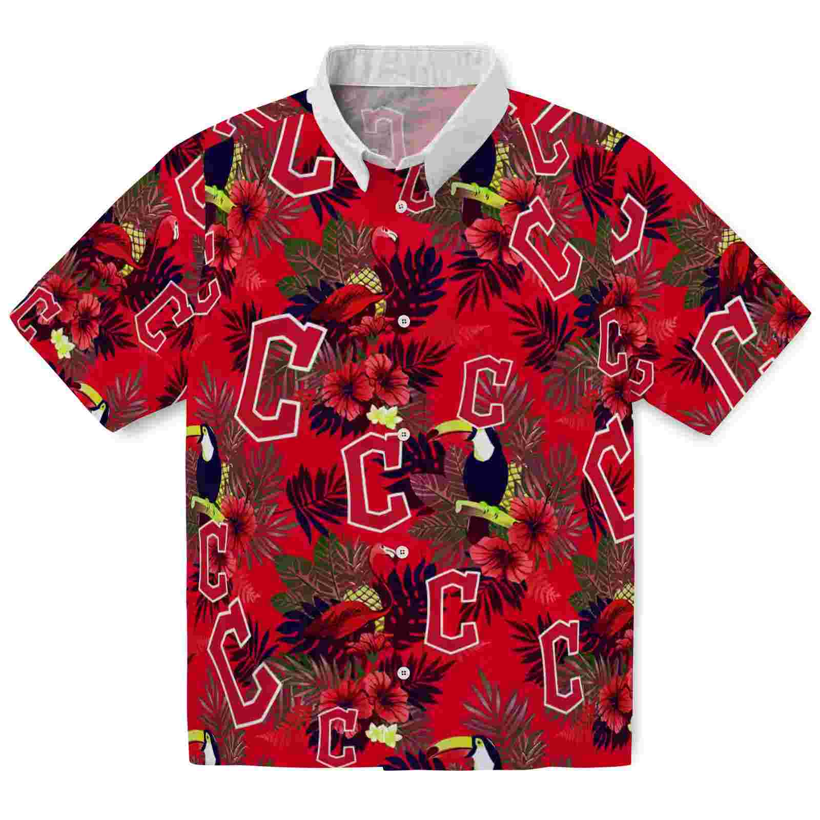 Cleveland Guardians Floral Toucan Navy Blue Red Hawaiian Shirt