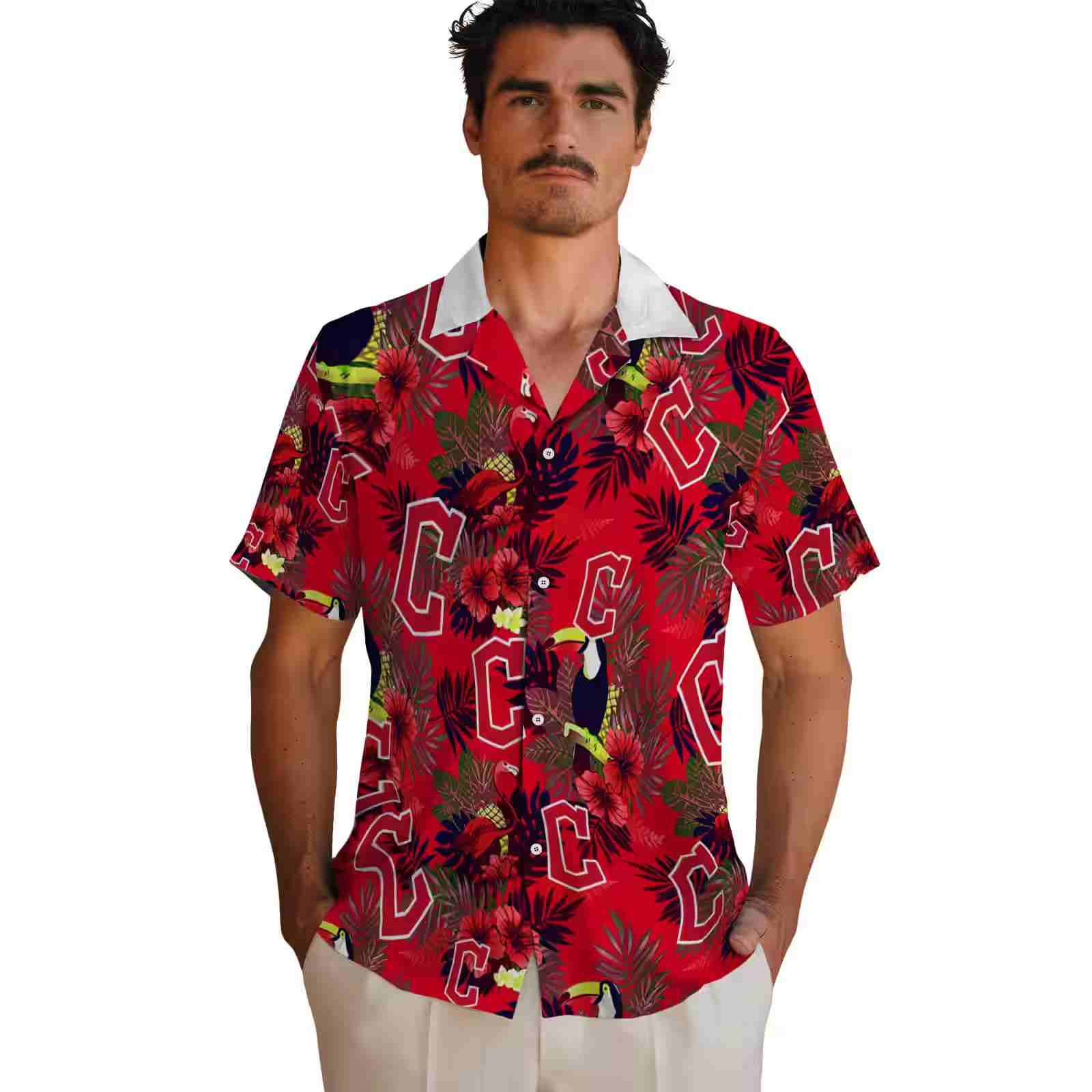 cleveland guardians floral toucan navy blue red hawaiian shirt fashion forward