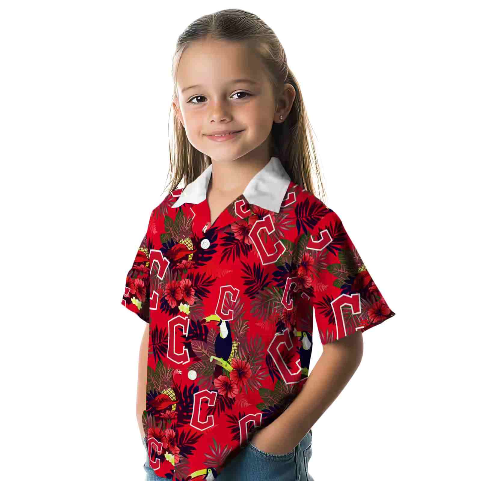 cleveland guardians floral toucan navy blue red hawaiian shirt premium grade