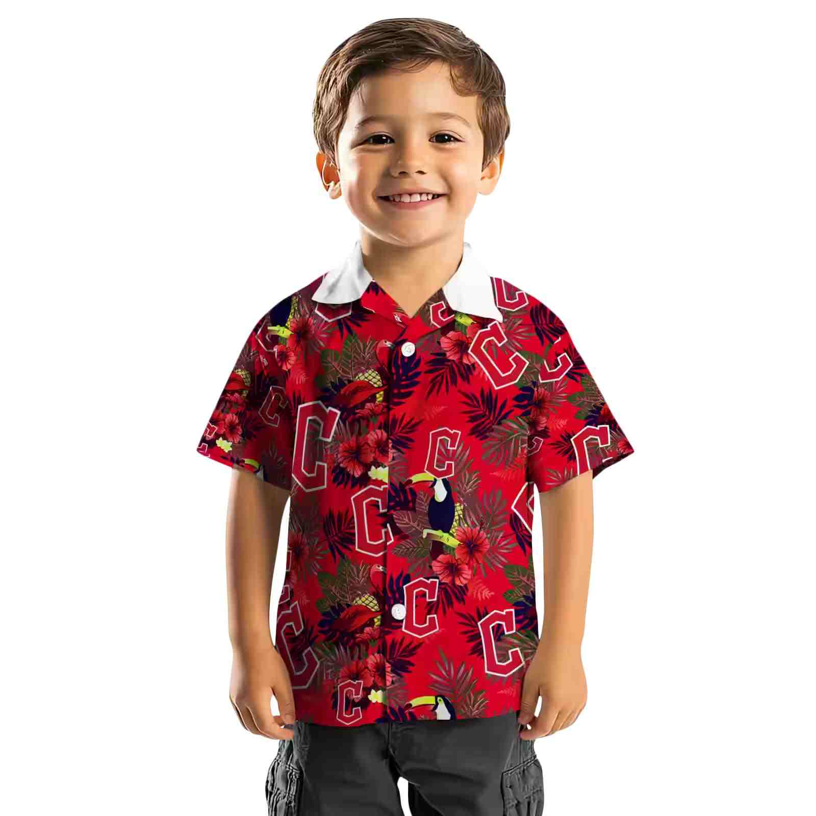 cleveland guardians floral toucan navy blue red hawaiian shirt top rated