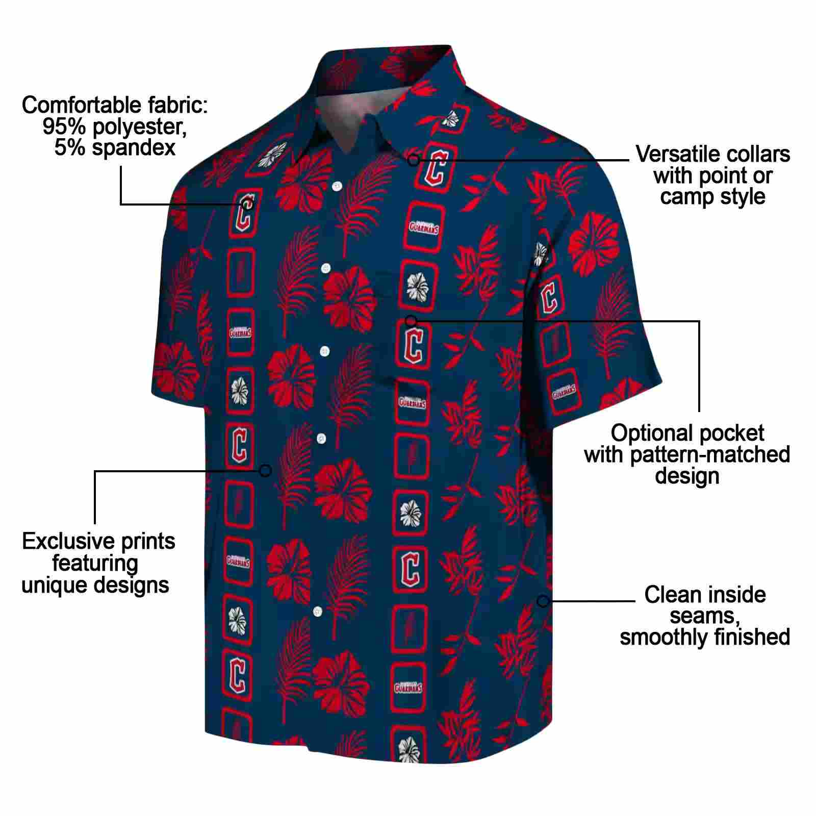 cleveland guardians framed floral navy blue hawaiian shirt new arrival