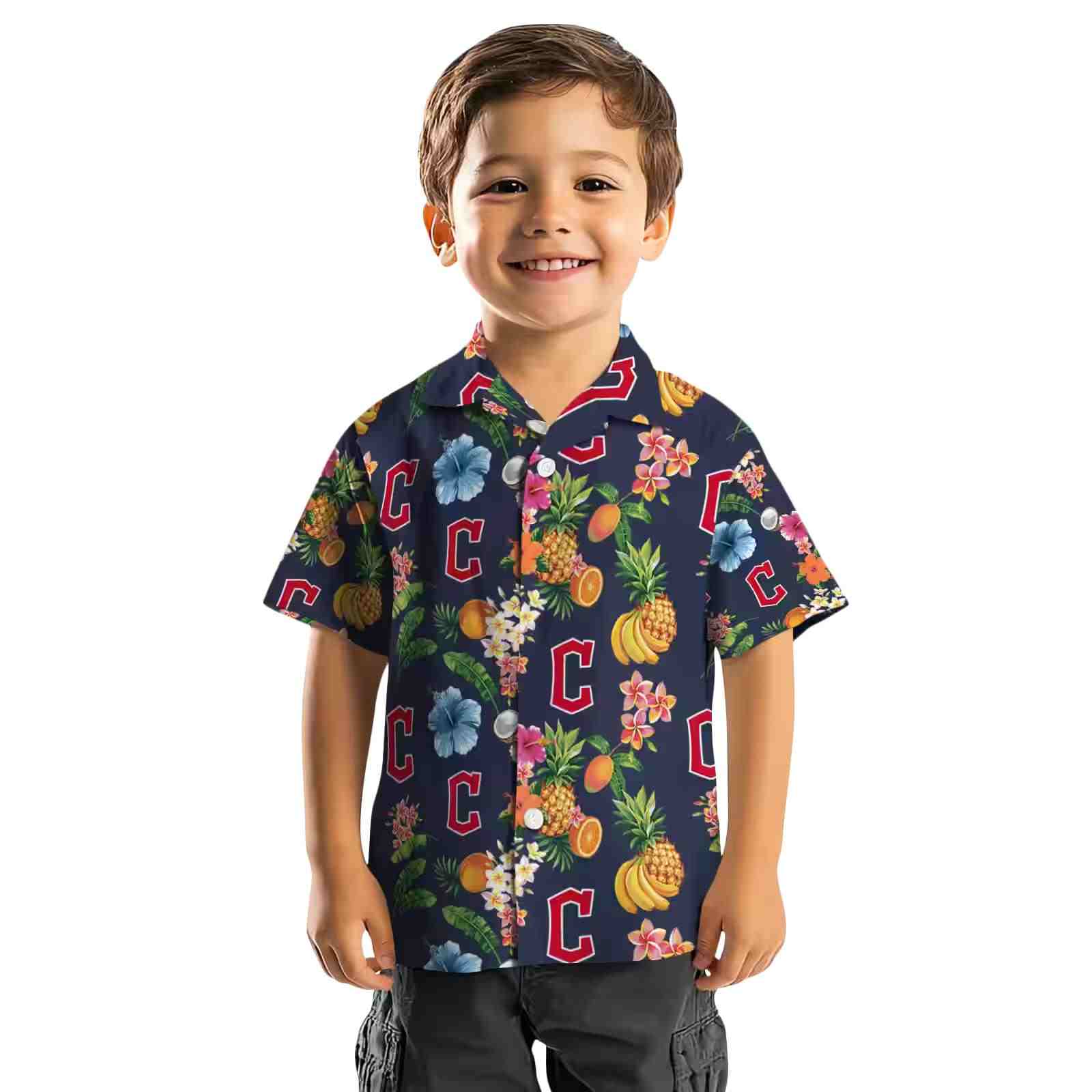 cleveland guardians hibiscus and fruit navy blue hawaiian shirt top rated