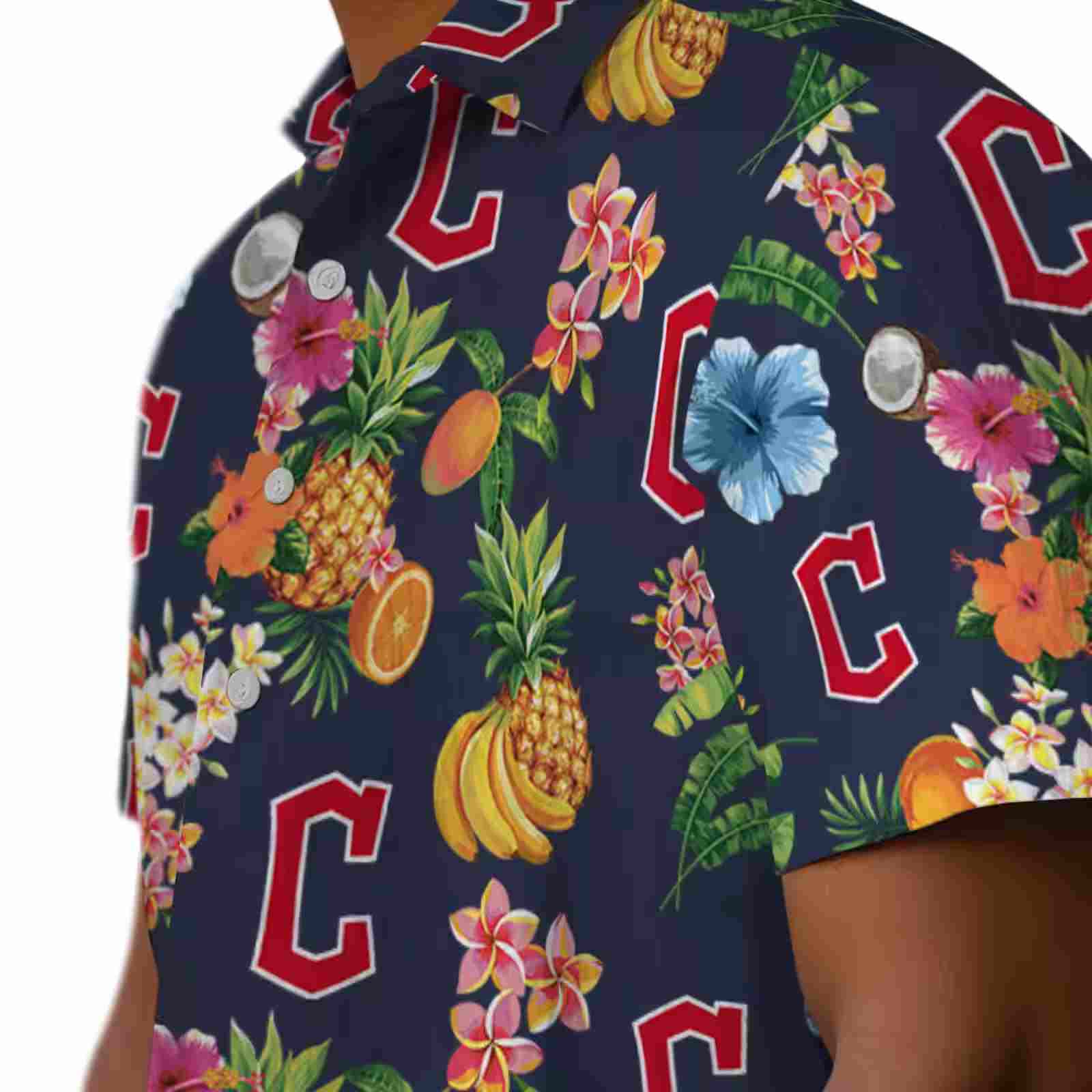 cleveland guardians hibiscus and fruit navy blue hawaiian shirt trendy