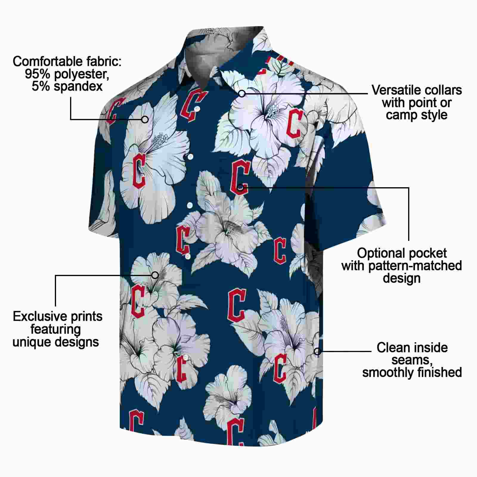 cleveland guardians hibiscus blooms navy blue white hawaiian shirt new arrival