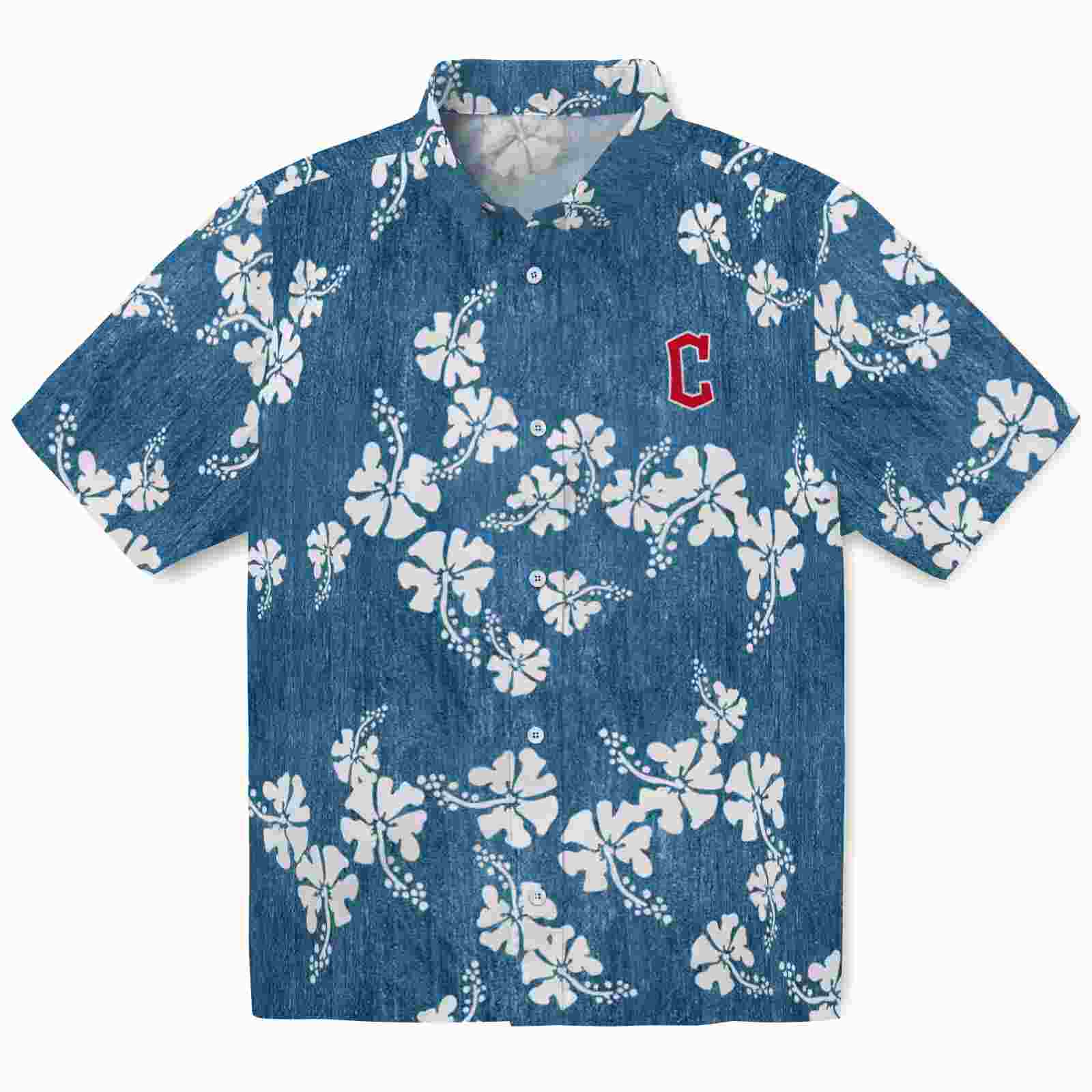 Cleveland Guardians Hibiscus Clusters Navy Blue Hawaiian Shirt