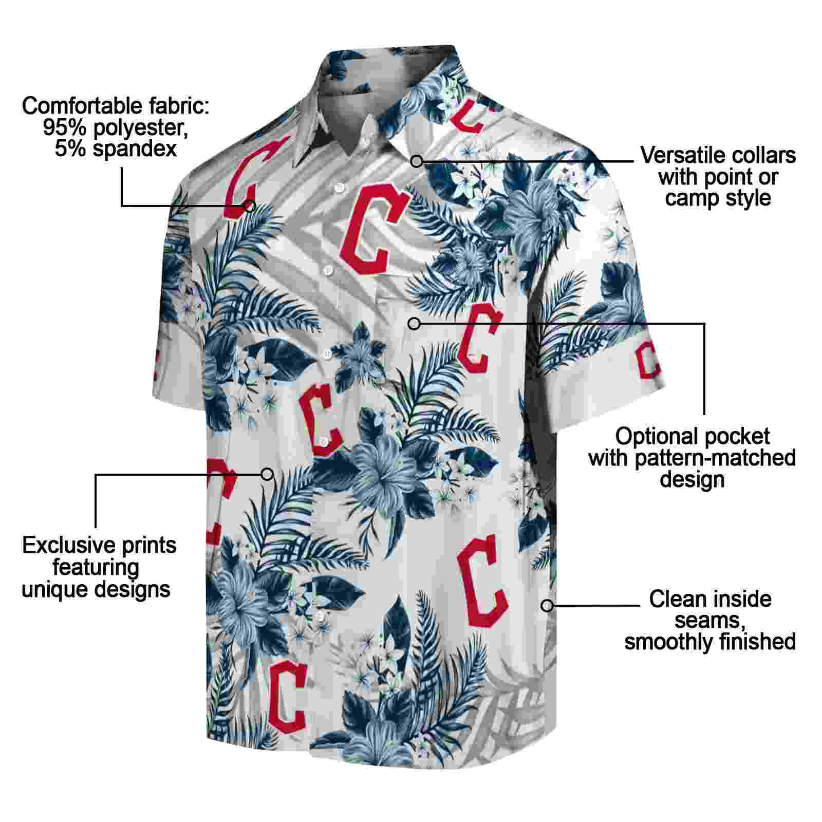 cleveland guardians hibiscus palm leaves navy blue white hawaiian shirt new arrival