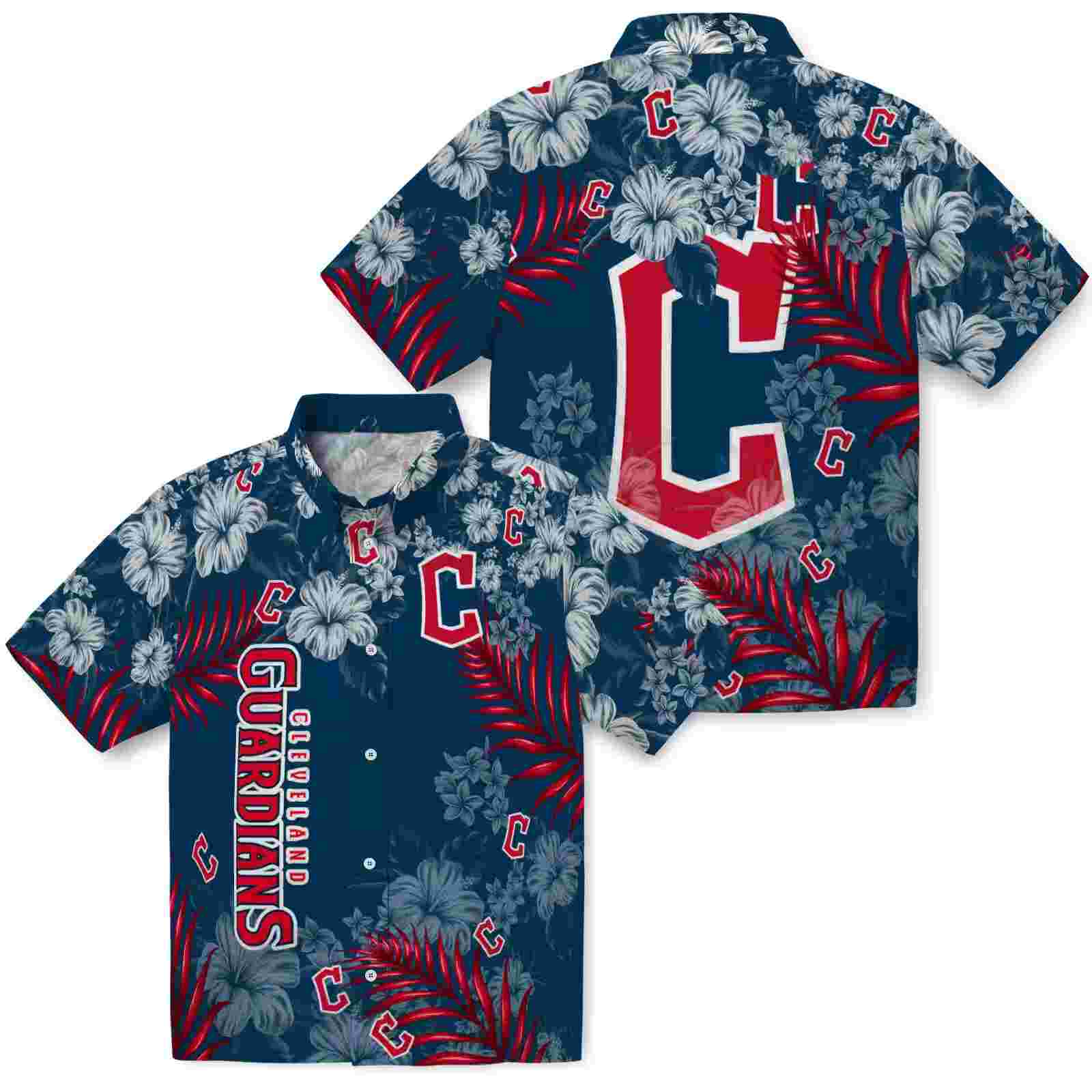 cleveland guardians hibiscus print navy blue hawaiian shirt high quality