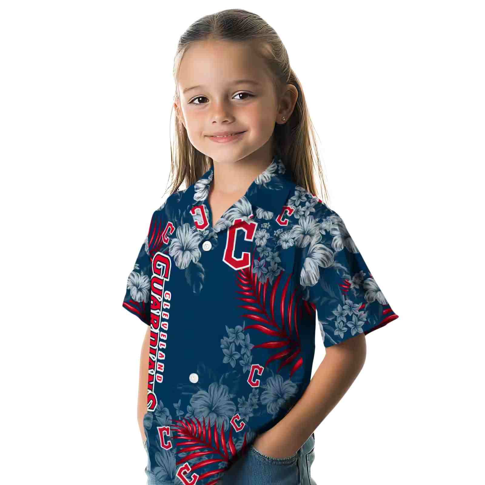 cleveland guardians hibiscus print navy blue hawaiian shirt premium grade