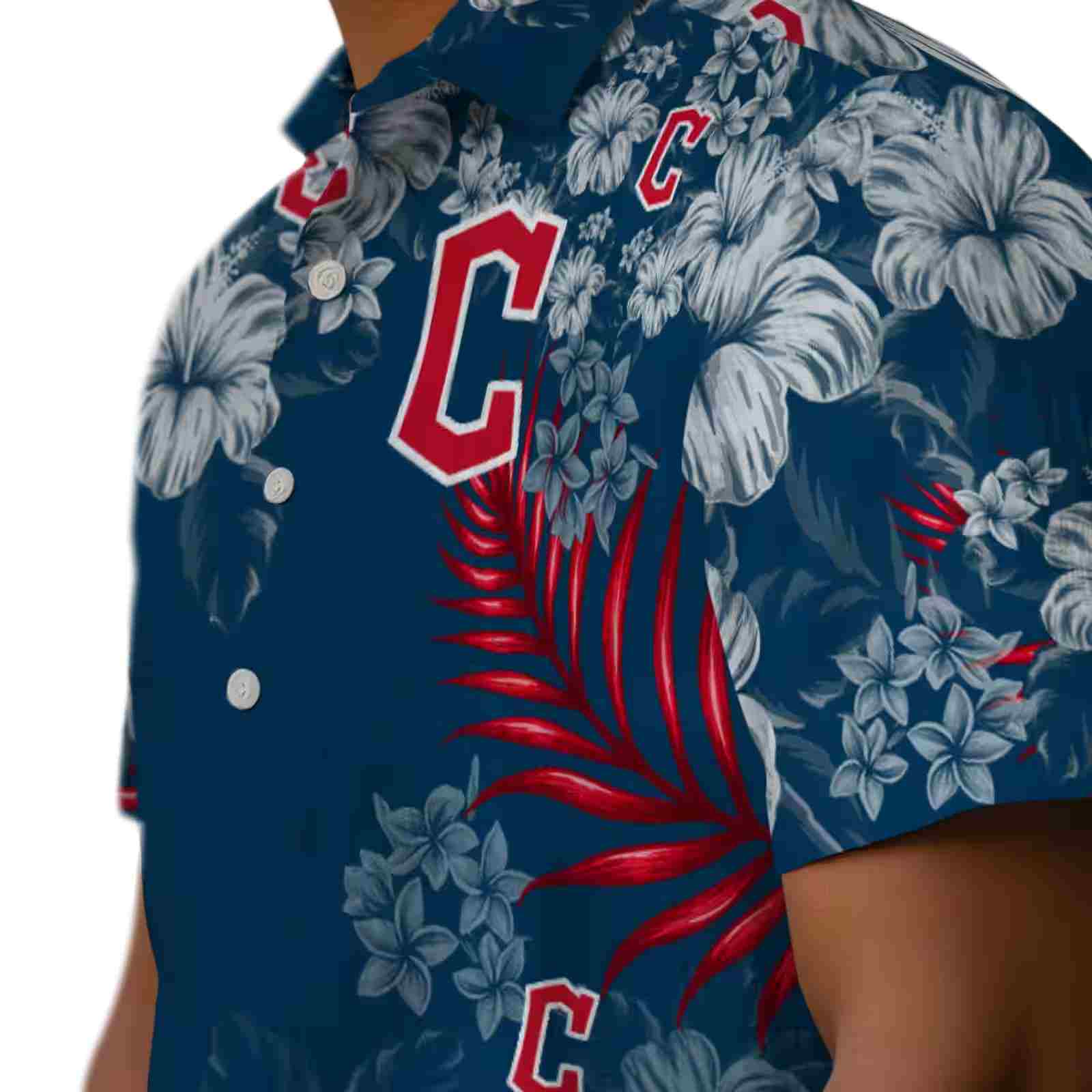 cleveland guardians hibiscus print navy blue hawaiian shirt trendy