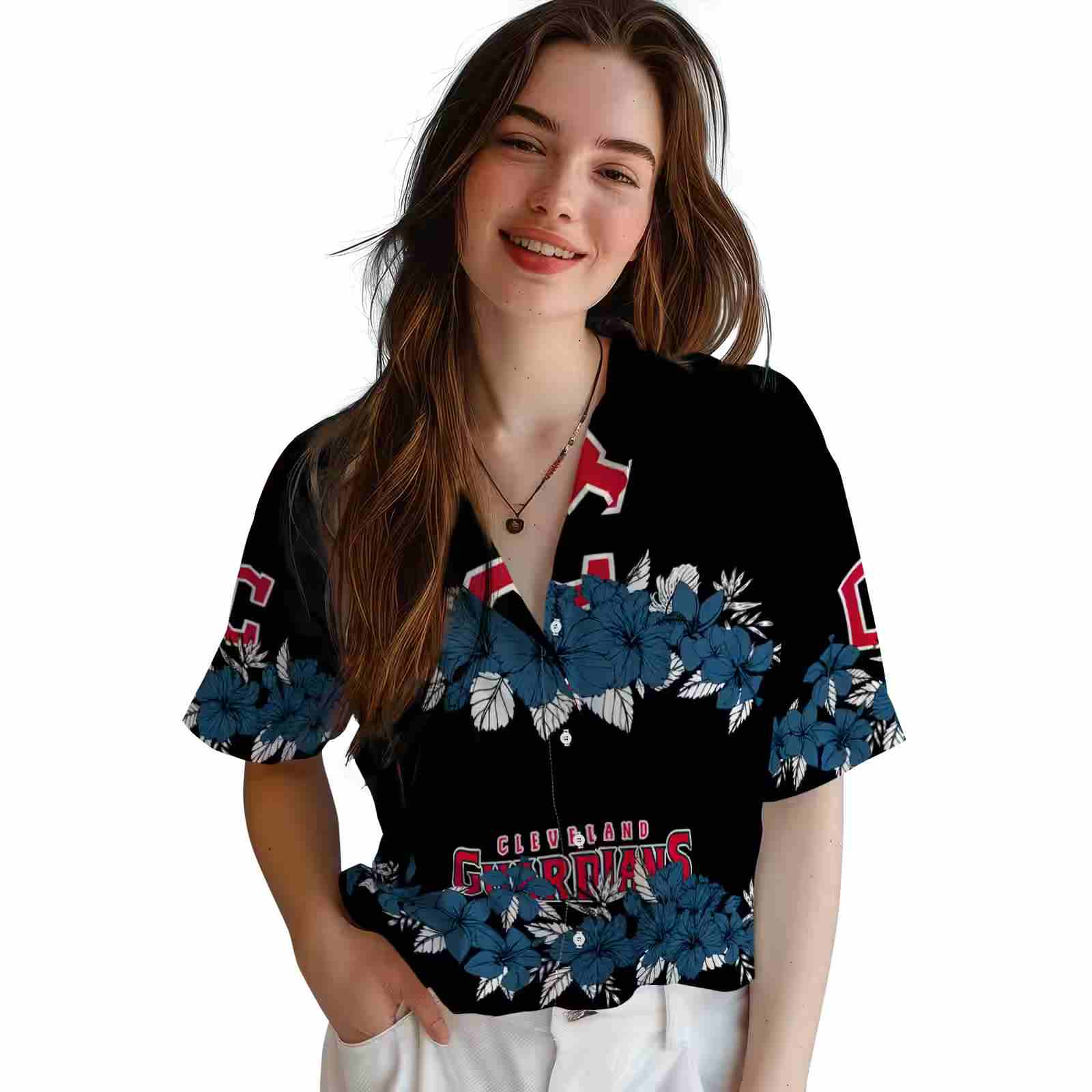 cleveland guardians hibiscus stripe navy blue black hawaiian shirt latest model