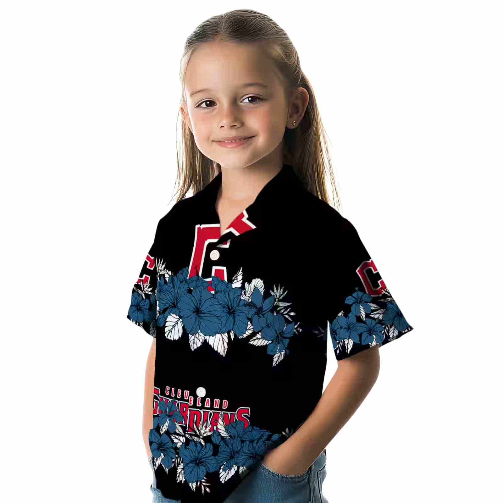 cleveland guardians hibiscus stripe navy blue black hawaiian shirt premium grade