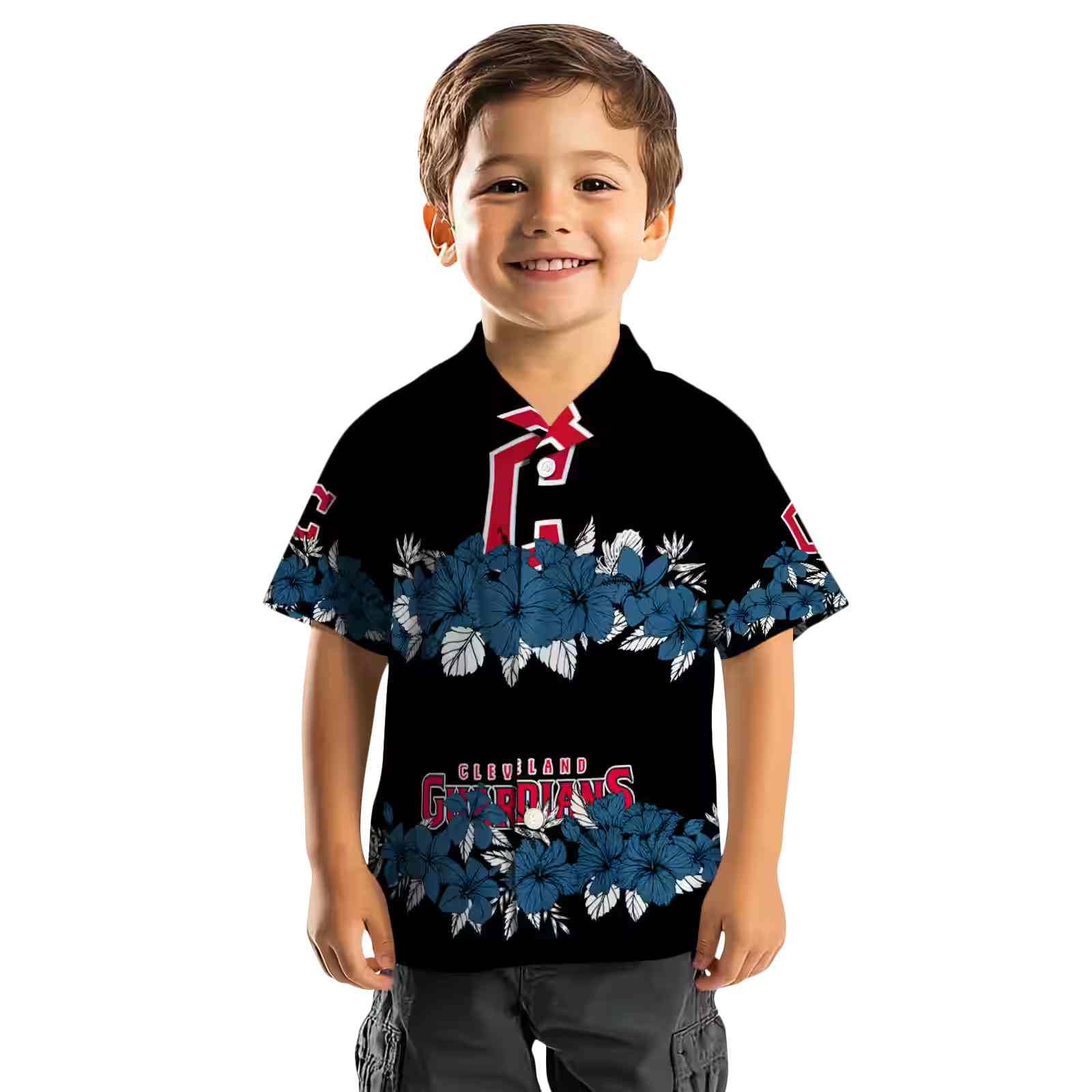 cleveland guardians hibiscus stripe navy blue black hawaiian shirt top rated