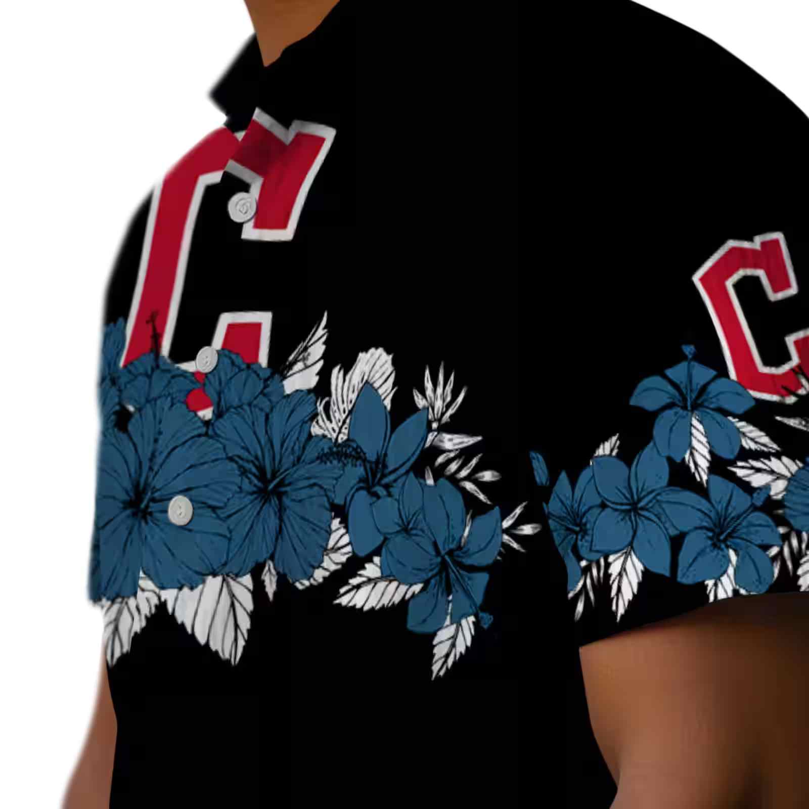 cleveland guardians hibiscus stripe navy blue black hawaiian shirt trendy