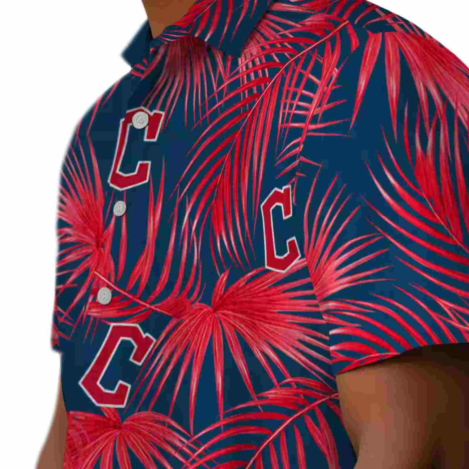 cleveland guardians leafy palms navy blue hawaiian shirt trendy