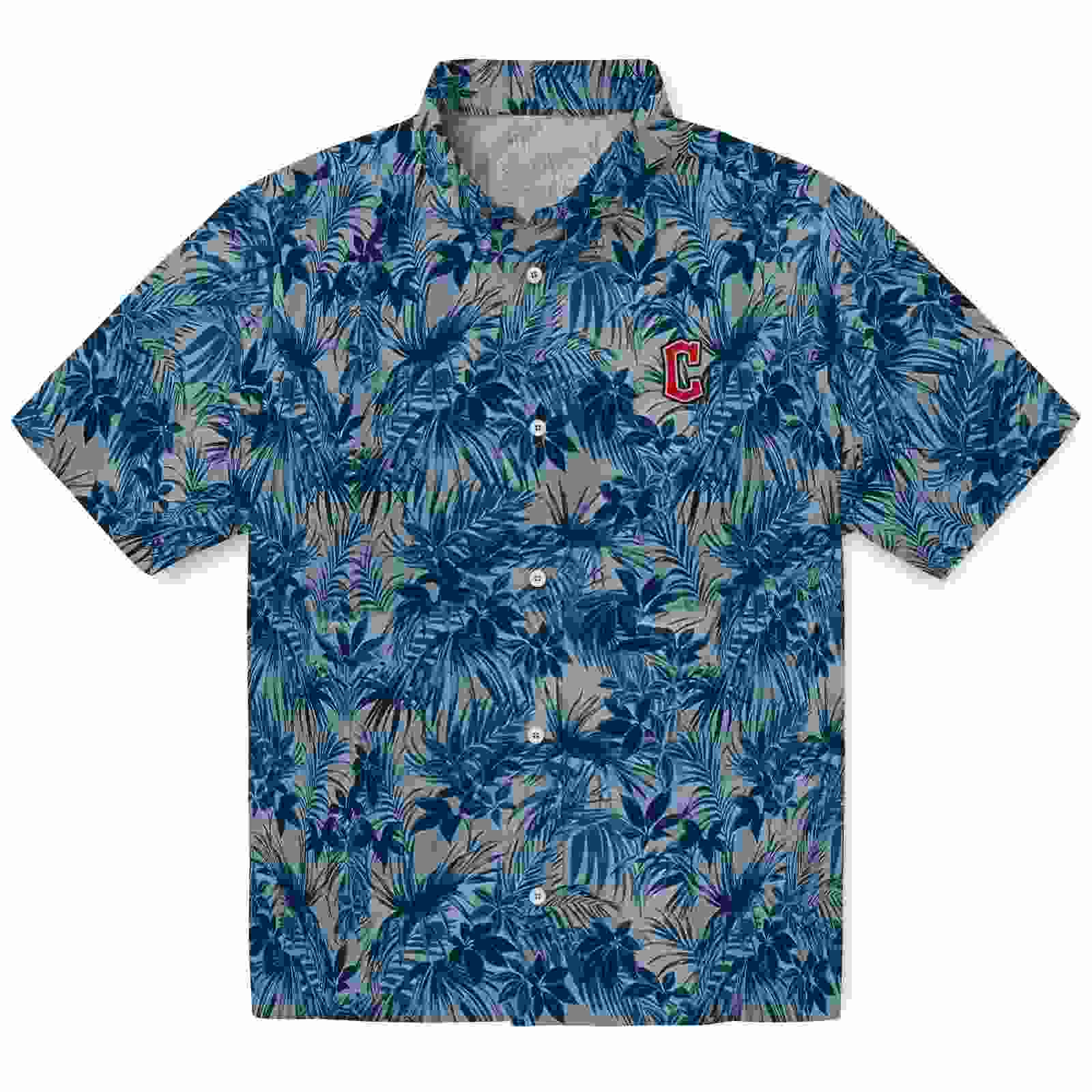 Cleveland Guardians Leafy Pattern Navy Blue Hawaiian Shirt