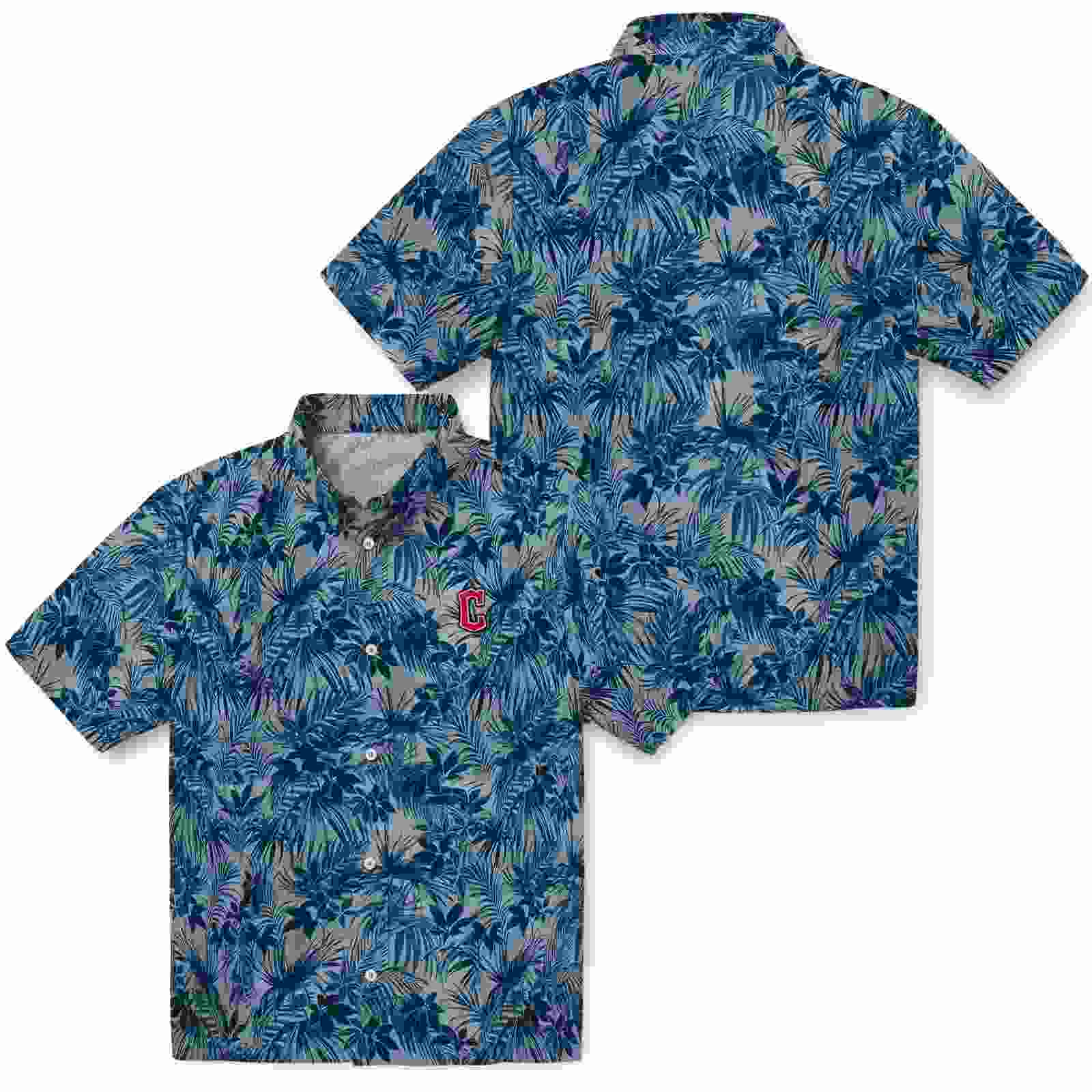 cleveland guardians leafy pattern navy blue hawaiian shirt high quality