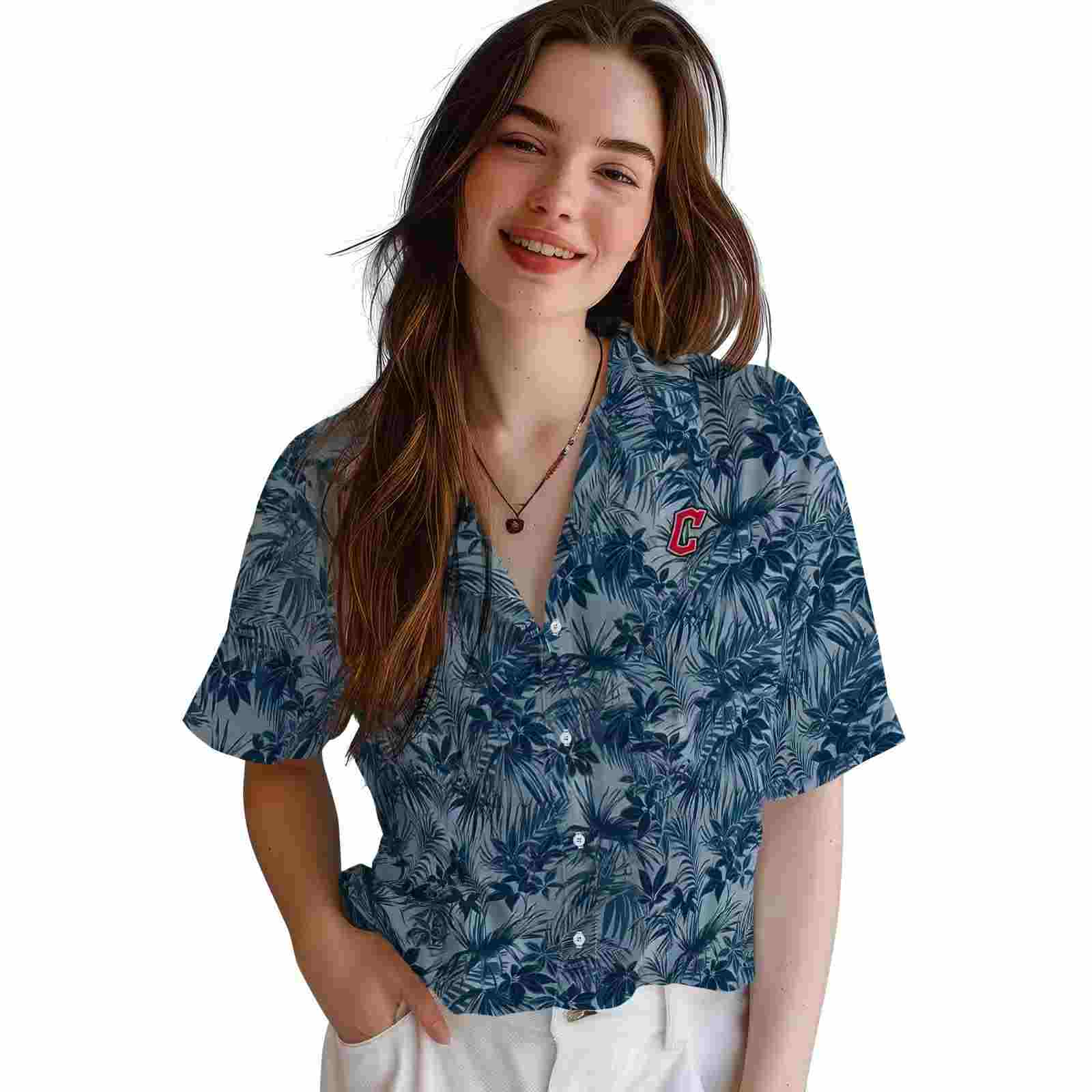 cleveland guardians leafy pattern navy blue hawaiian shirt latest model