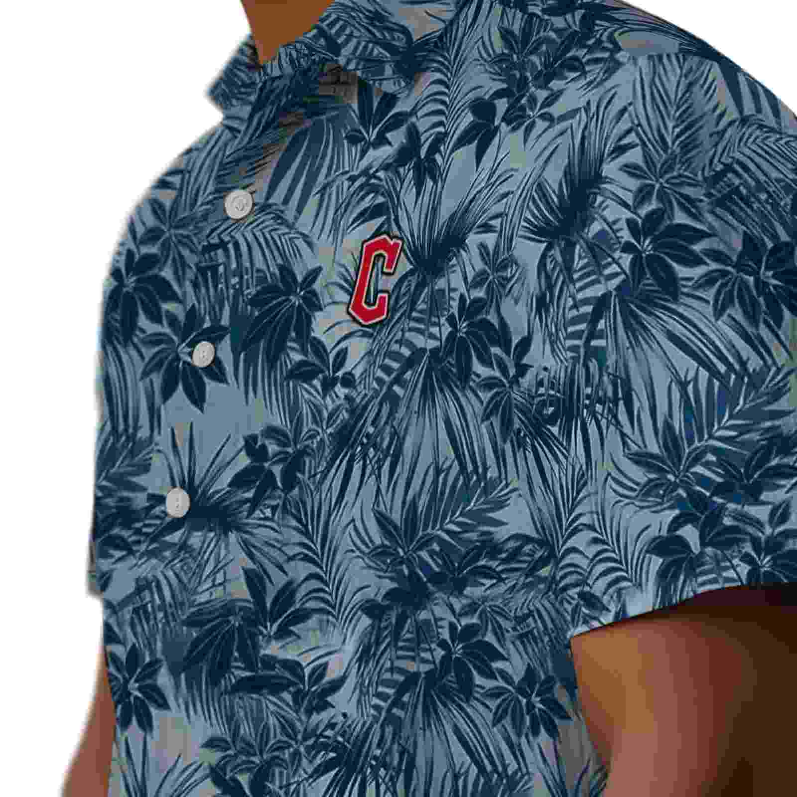 cleveland guardians leafy pattern navy blue hawaiian shirt trendy