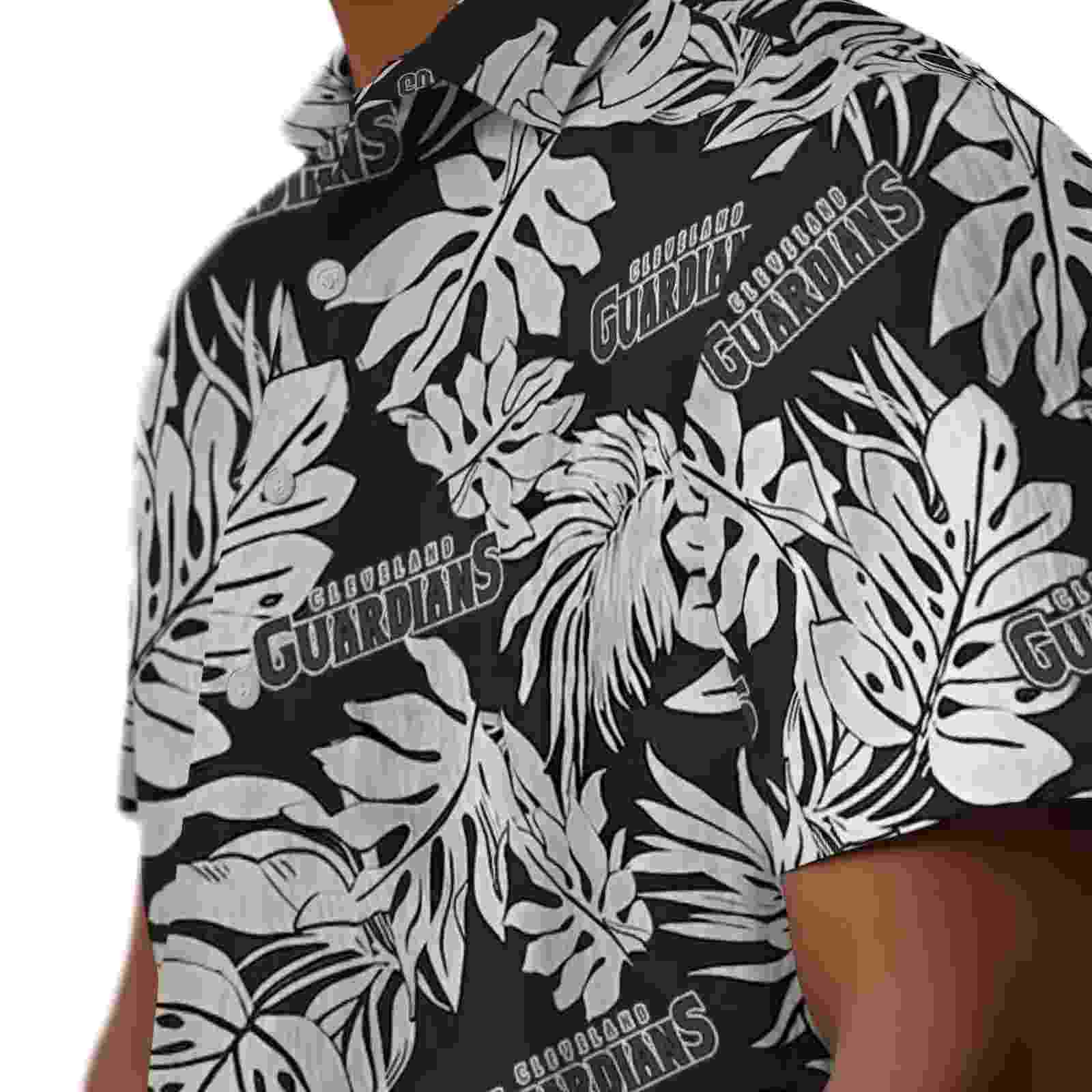 cleveland guardians monstera leaf pattern black hawaiian shirt trendy