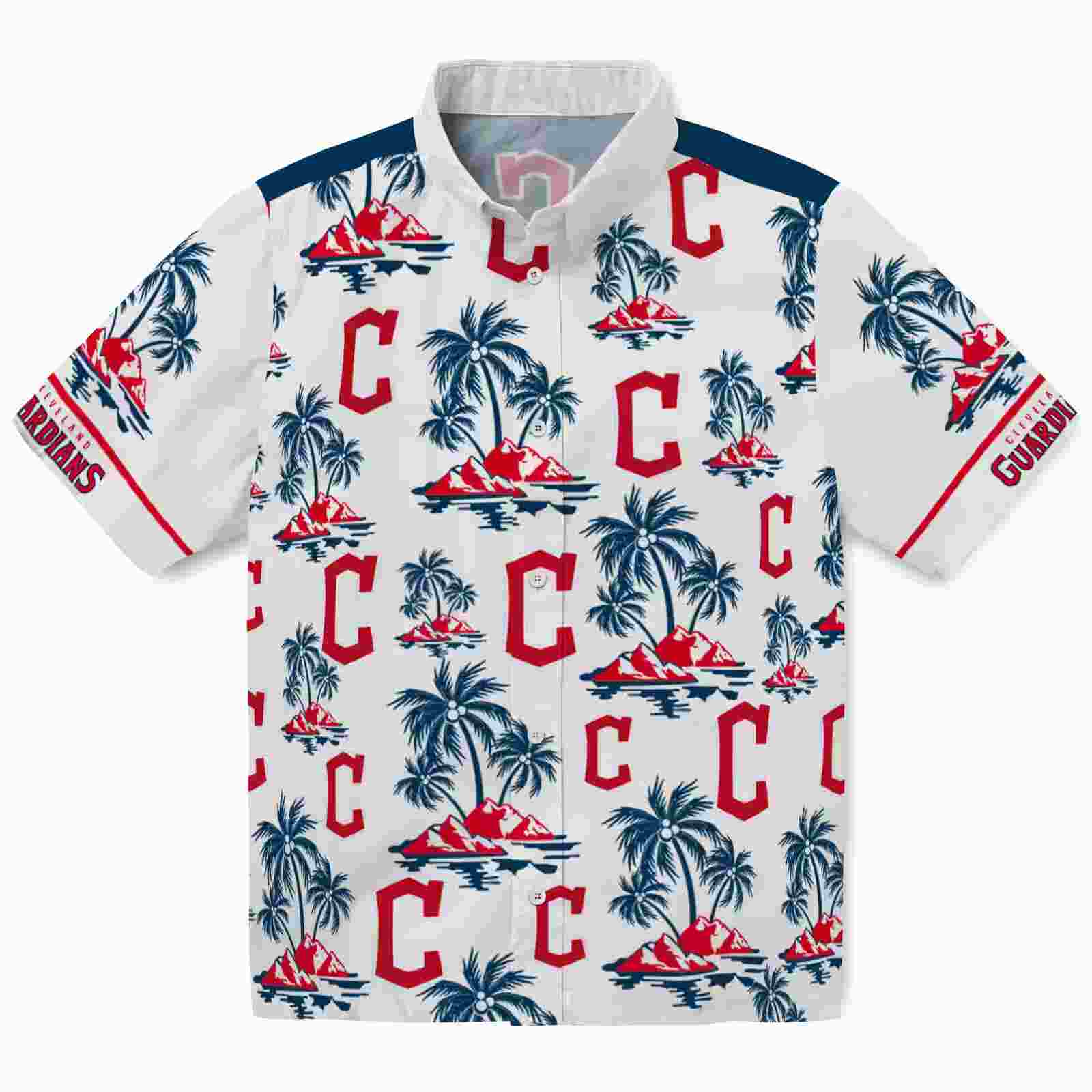 Cleveland Guardians Palm Island Print Navy Blue White Hawaiian Shirt