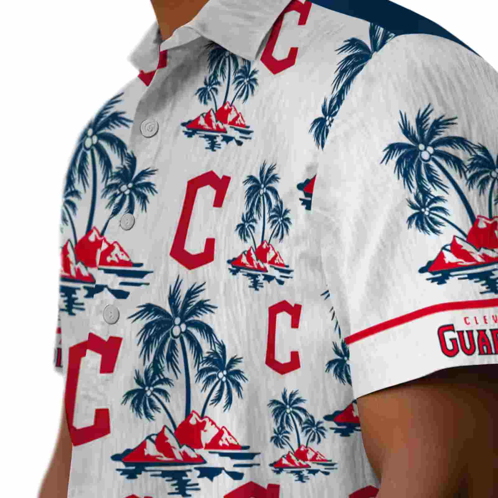 cleveland guardians palm island print navy blue white hawaiian shirt trendy