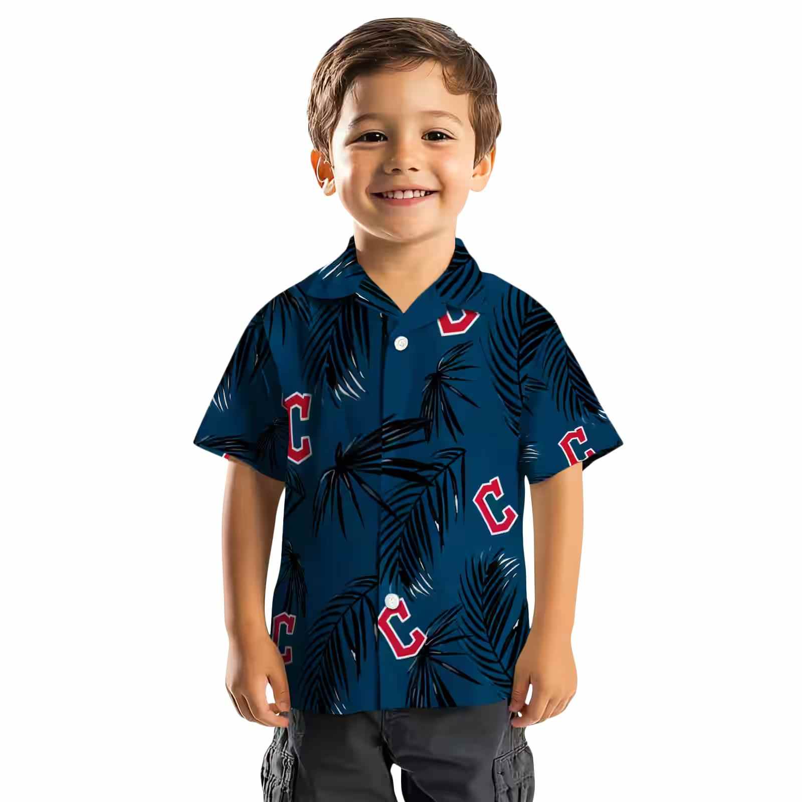 cleveland guardians palm leaf navy blue hawaiian shirt top rated