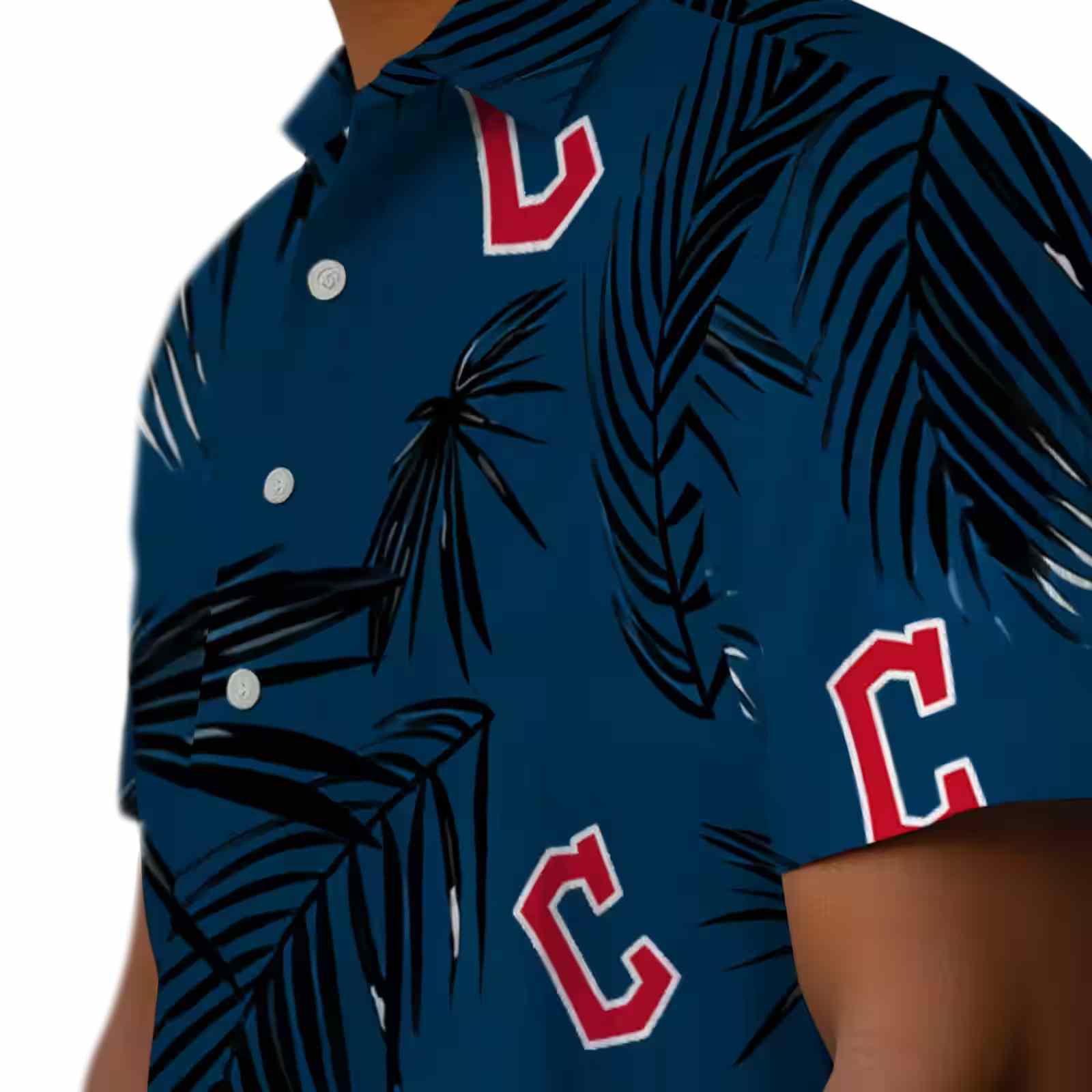 cleveland guardians palm leaf navy blue hawaiian shirt trendy