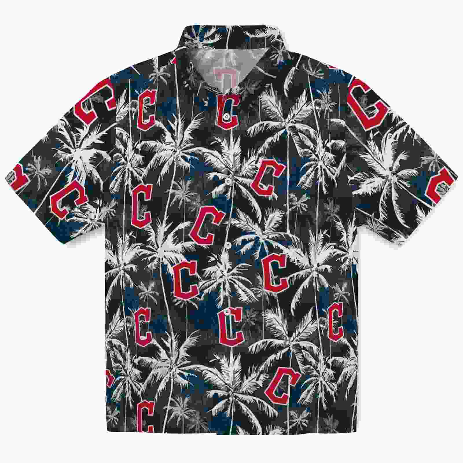 Cleveland Guardians Palm Pattern Navy Blue Black Hawaiian Shirt