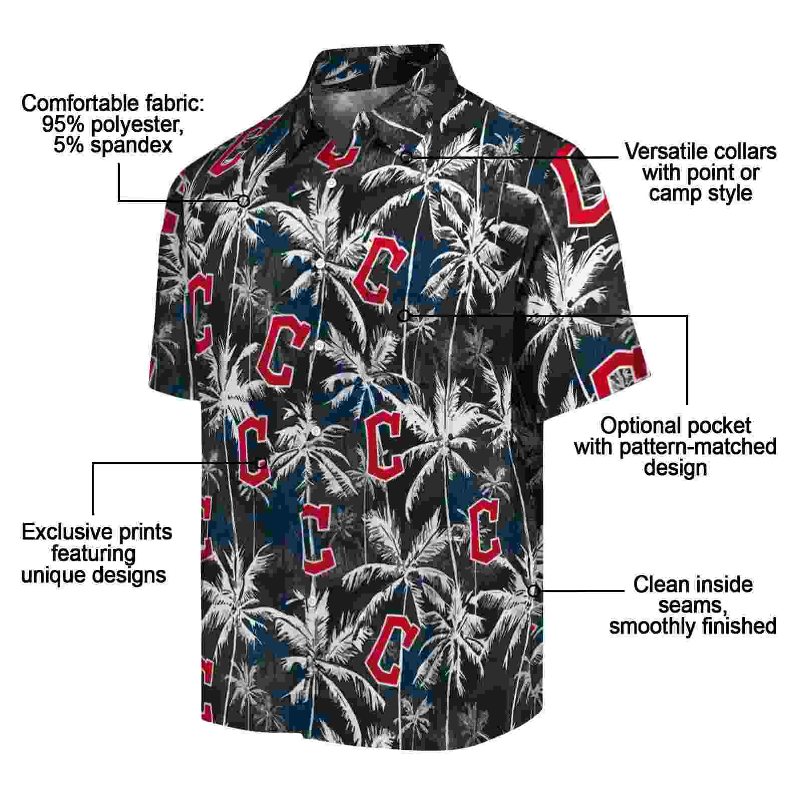 cleveland guardians palm pattern navy blue black hawaiian shirt new arrival