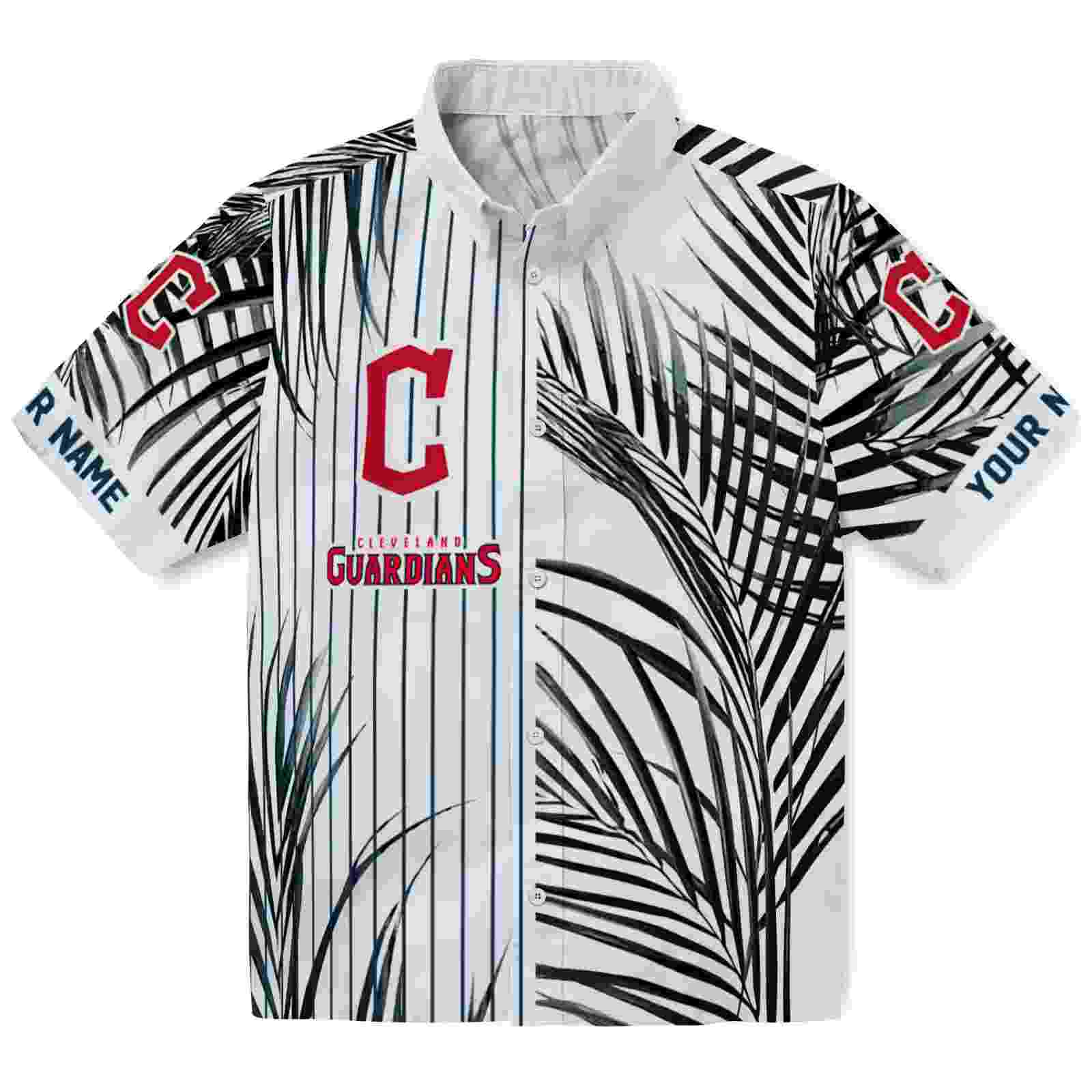 Cleveland Guardians Palm Stripes Navy Blue Black White Hawaiian Shirt