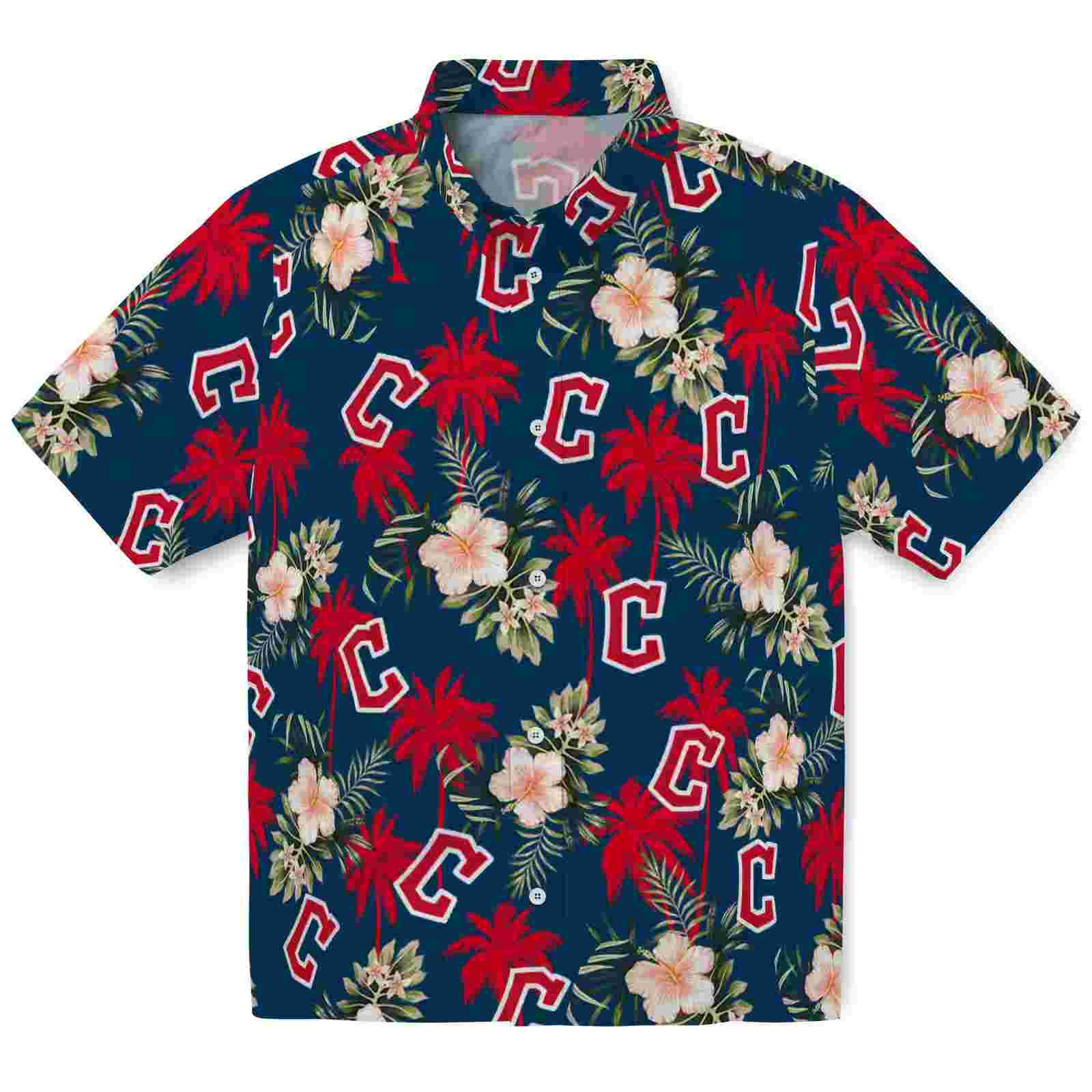 Cleveland Guardians Palm Tree Flower Navy Blue Hawaiian Shirt