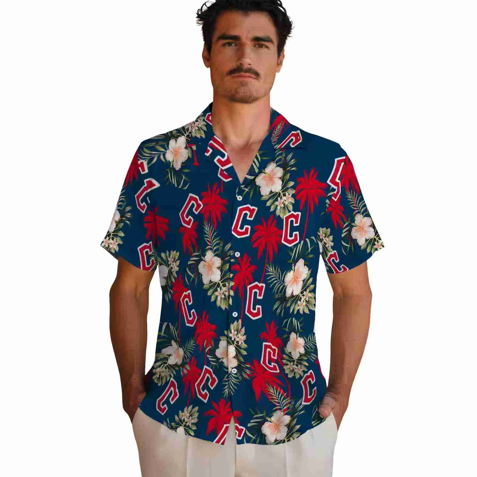 cleveland guardians palm tree flower navy blue hawaiian shirt fashion forward