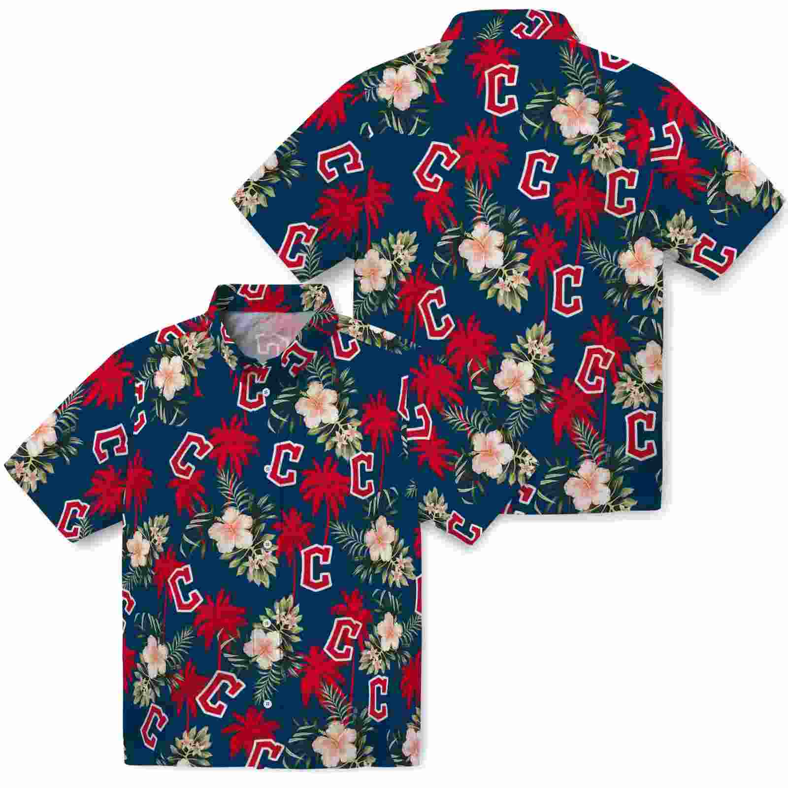 cleveland guardians palm tree flower navy blue hawaiian shirt high quality